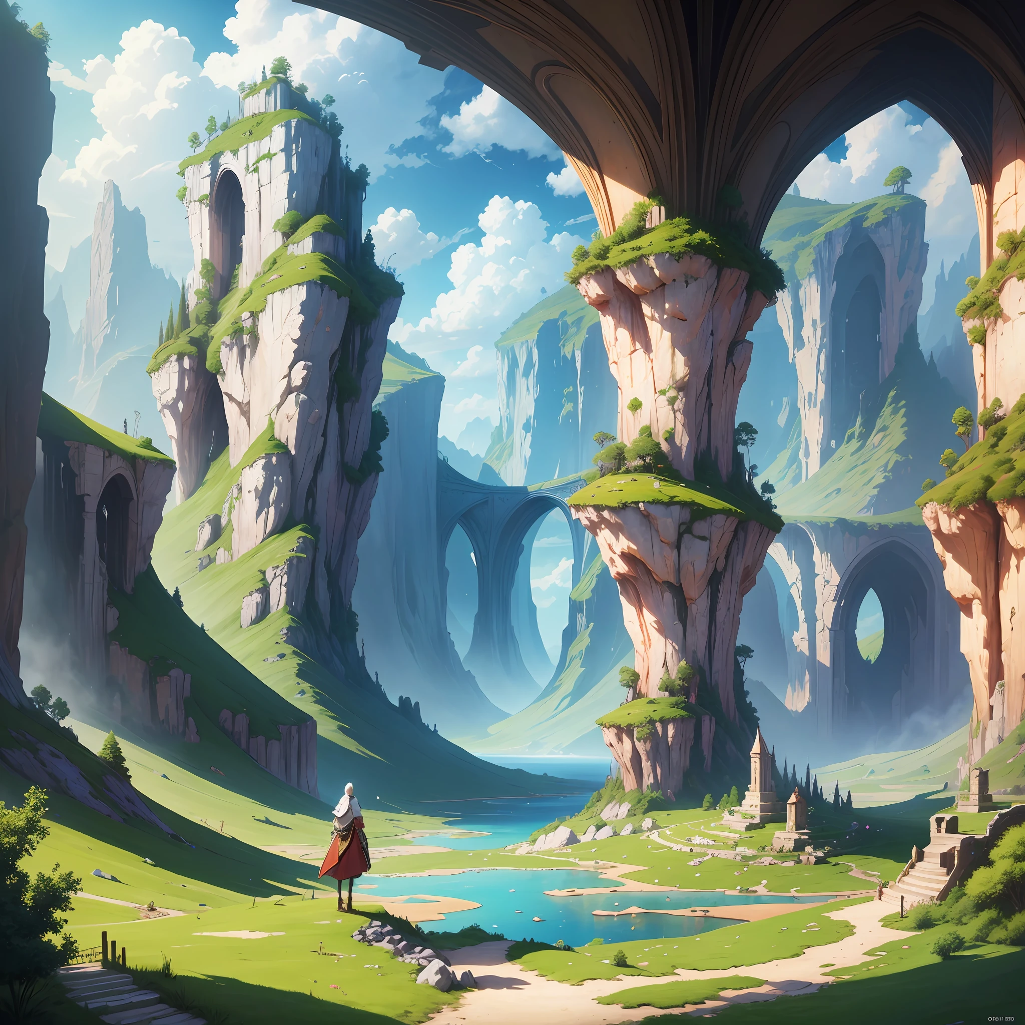 Create a wallpaper for my PC 3:2 I want a landscape of a fantasy world with vibrant colors --auto --s2