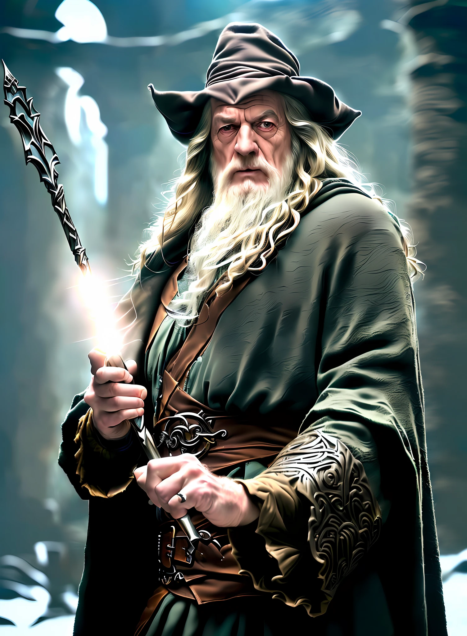 modelshoot style, (extremely detailed 8k wallpaper),a full shot photo of cyberpunk gandalf casting a spell, Intricate, High Detail, dramatic, fantasy world, fantastic location, skin pores, very dark lighting, heavy shadows, detailed, detailed face, (vibrant, photo realistic, realistic, dramatic, dark, sharp focus, 8k), lotr, far away,