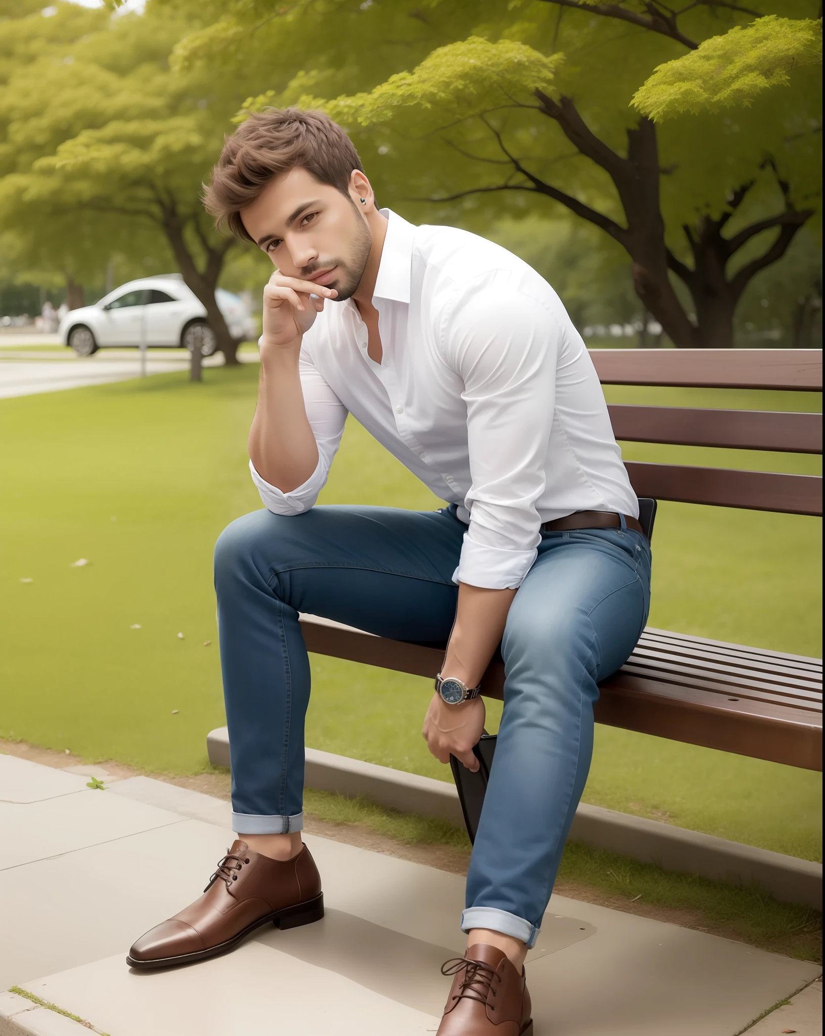 Pablo Alboran sitting on a park bench