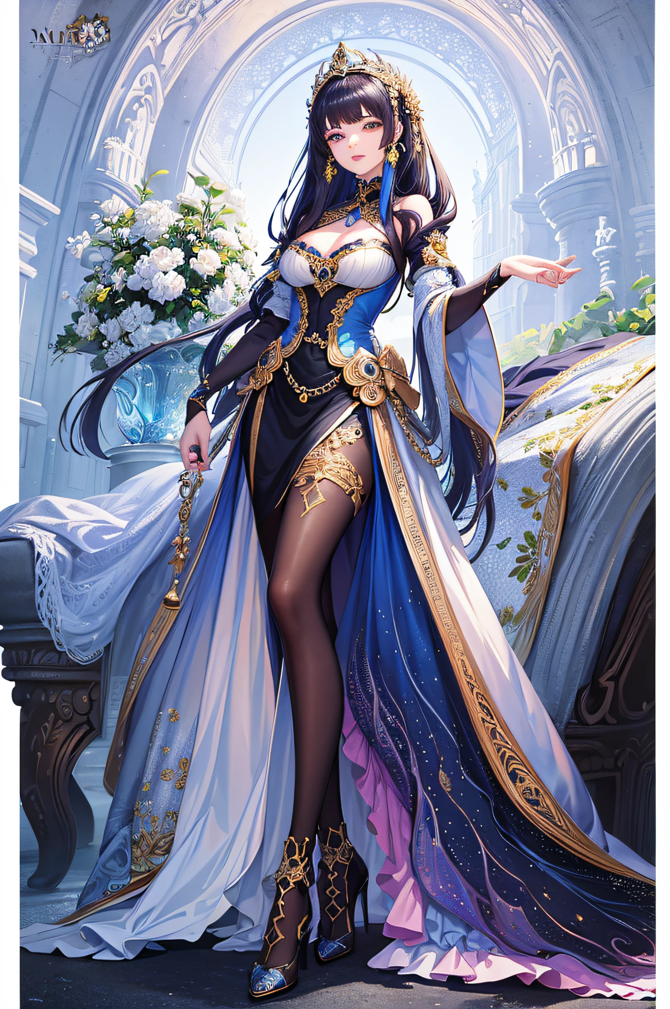 (Masterpiece, Top Quality, Best Quality, Official Art, Beauty and Aesthetics: 1.2), (1girl: 1.3), Extreme Detail, (Fractal Art: 1.3), Colorful, Most Detailed, Full Body, Full Body, Beauty, Noble Empress, Stiletto Heels