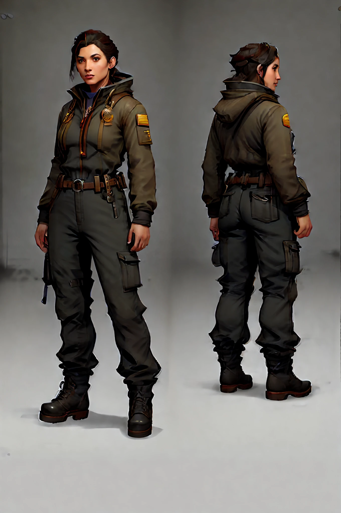 Woman, firefighter, dark brown hair, worn fireman's costume, realistic, pictorial, firefighter costume, ((dynamic pose)), ((good anatomy)), ((cinematic)), ((subtle lighting)), ((perfect shading)), ((perfect paint)), ((award-winning)), (gorgeous), ((perfect proportions)) various poses