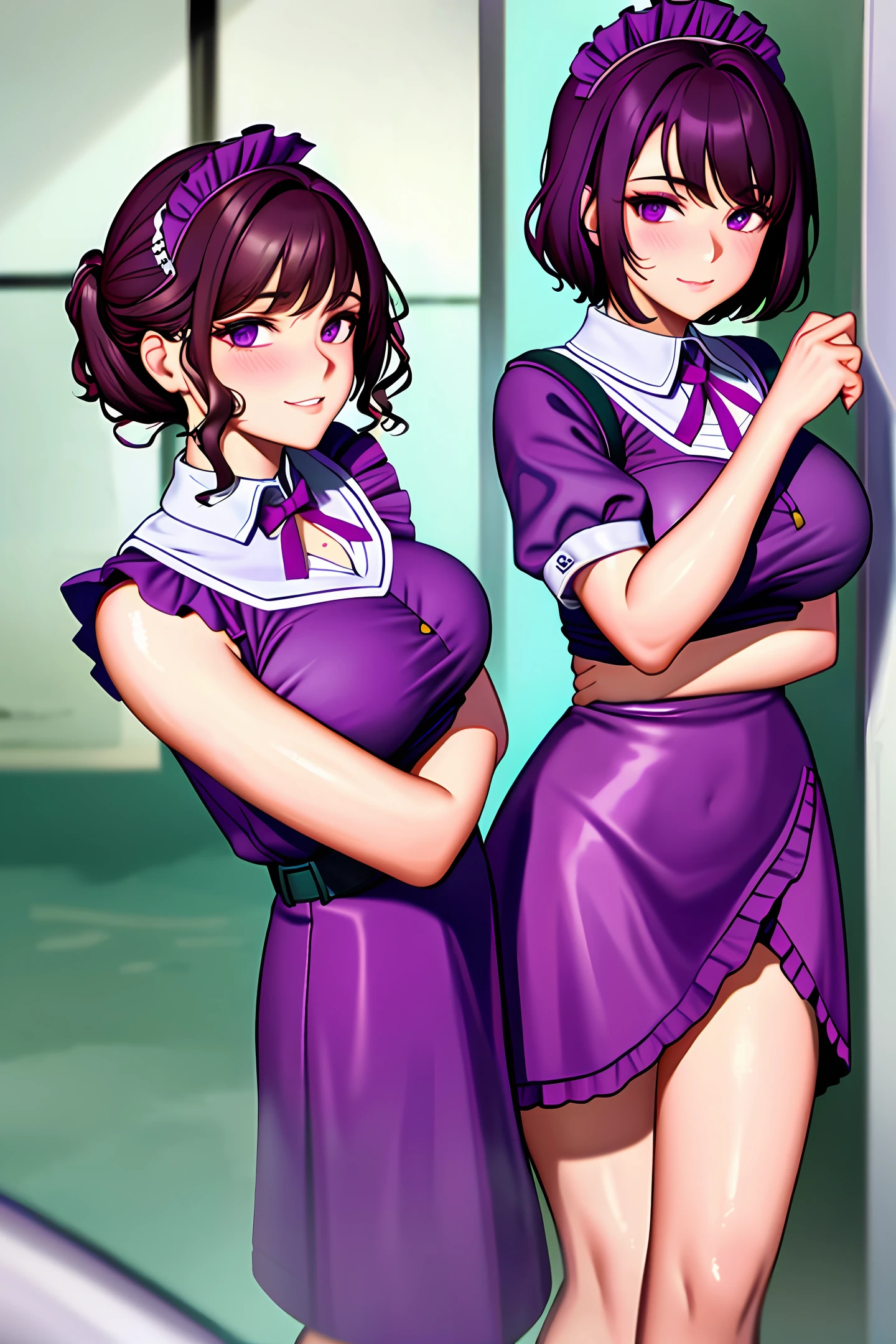 Short brunette and purple maid outfit untamed