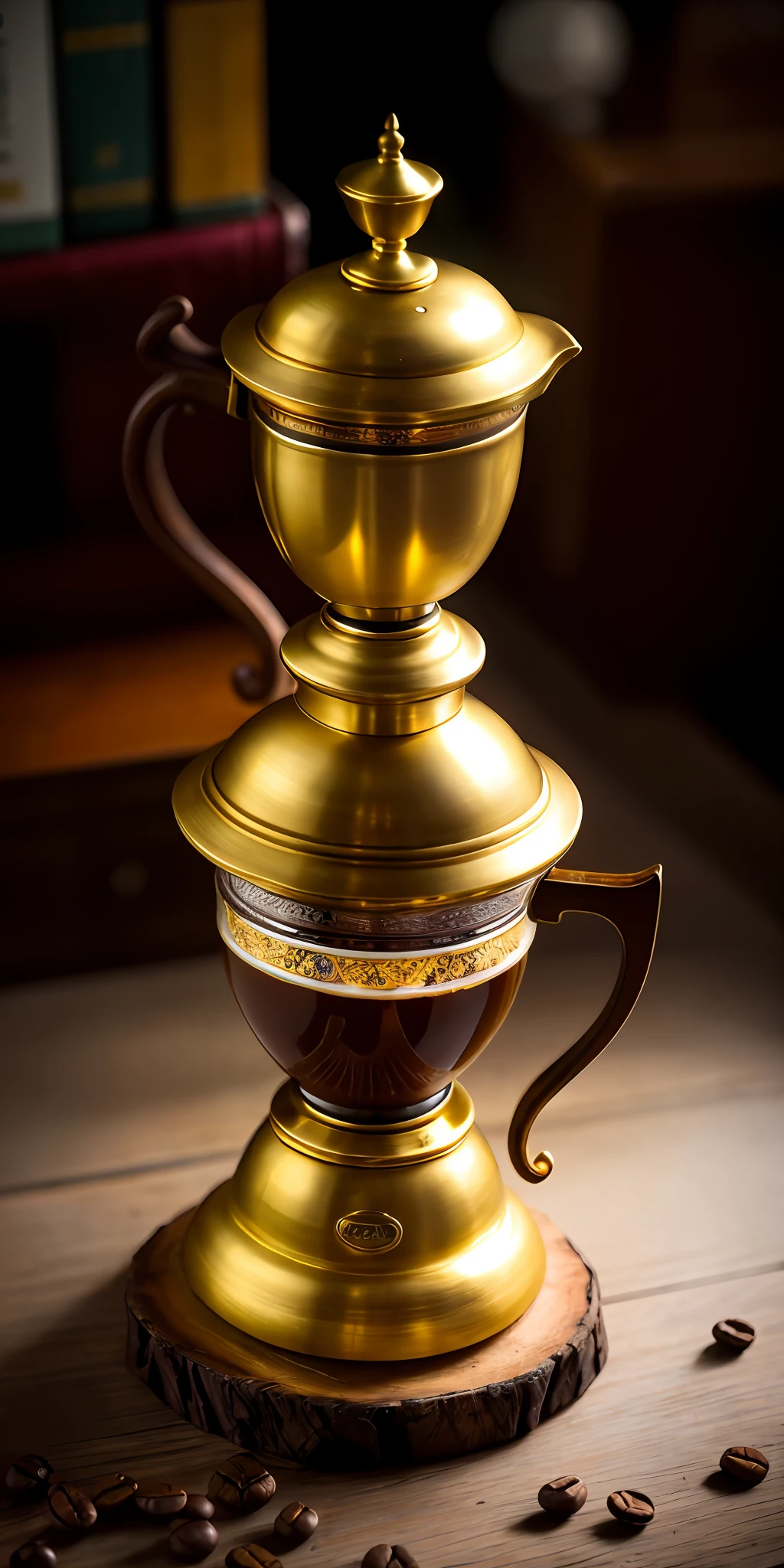 product photography food photography from_above closeup contrast lighting roasted coffee beans mint leaves decorative porcelain cup milk decanter coffee grinder coffee cup rustic wooden tabletop leather bound journal Lighting-Gold dusty (masterpiece:1.2) (photorealistic:1.2) (bokeh) (best quality) (detailed skin) (intricate) (8k) (HDR) (cinematic lighting) (sharp focus) (Clutter-Home:1.2)