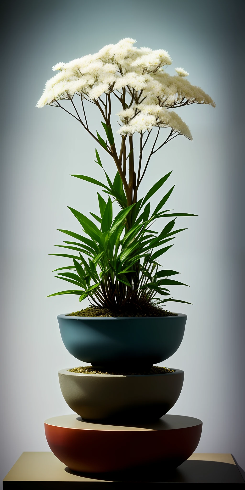 Plants, Snowflakes (Food Bar), Still Life, Winter, Peach Blossoms, Rock Garden, Bonsai Fog, Haze, Fine Details, Ultra Fine Details, Intricate Details, Film Style, Surrealist Soft Light, Studio Lighting, Diffuse Soft Light, Shallow Depth of Field, Sharp Focal Cluster, Ray Tracing, Subsurface Scattering, Ultra-detailed (Complex, Detailed, Ultra-Refined) Detail, Surrealism.