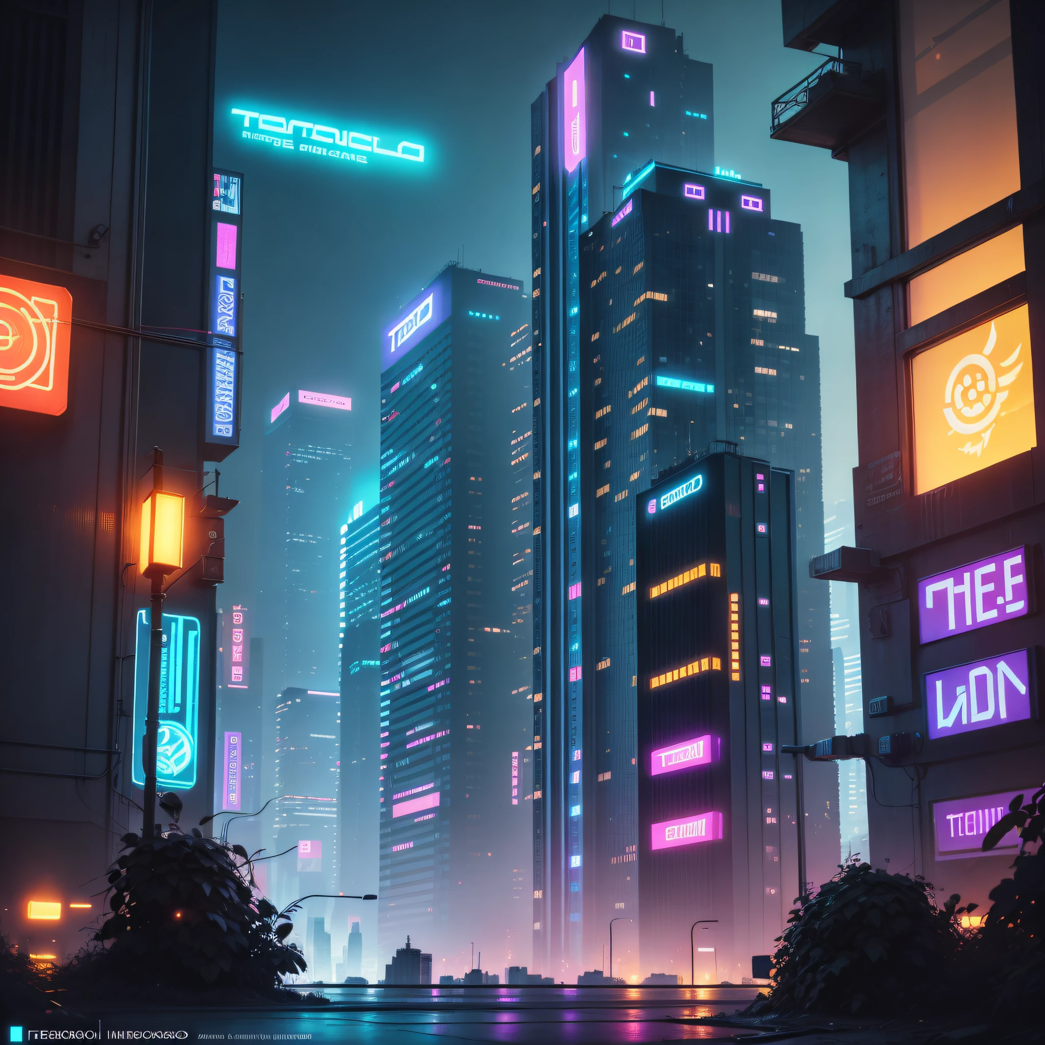 background tecnologic, cover image, theme cyberpunk, city, buildings, neon, night