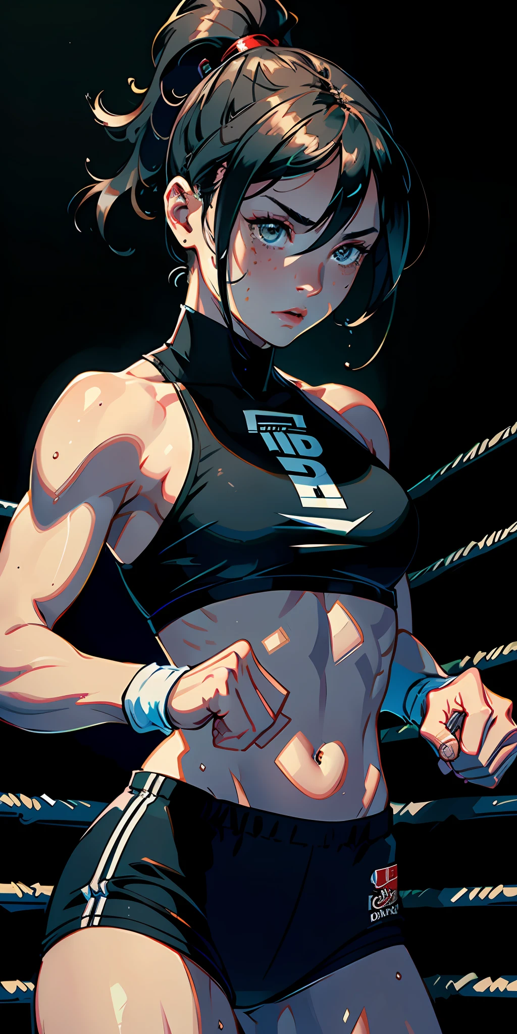 (original) , (very detailed wallpaper) , (best quality) , (masterpiece) , photographic reality, realistic, very detailed illustrations, (1 girl) , beautiful eyes, (delicate face) , perfect detail, (best lighting) , (super complex details) ,
(boxing girl) , (aggressive punching) , sweat, heavy breathing, (oppressive attack) , (boxing ring) , athletic shorts, perfect detail, perfect fingers, perfect limbs, impact, (shiny skin) , abs, muscles, waistline,boxing shorts, fist fight, black hair, high ponytail, very long hair,
4K unified, (super detailed CG: 1.2) , (8K: 1.2) , realistic, octane rendering
