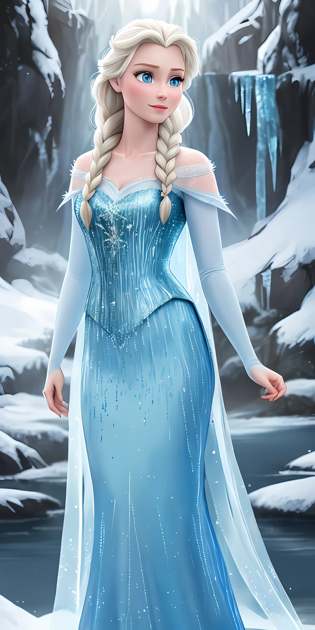 best quality, masterpiece, immensely detailed, realistic photo, frozen elsa, movie photo, disney, elsa, perfect face, animation, ((((full body))) disney, very detailed, realistic photo
