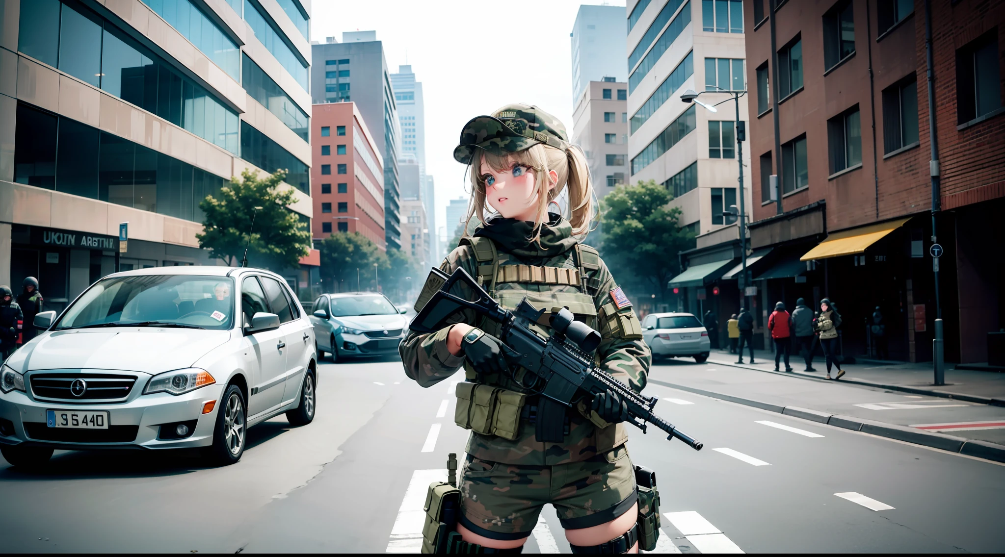 urban camouflage, urban battle, shooting, girls, CQB