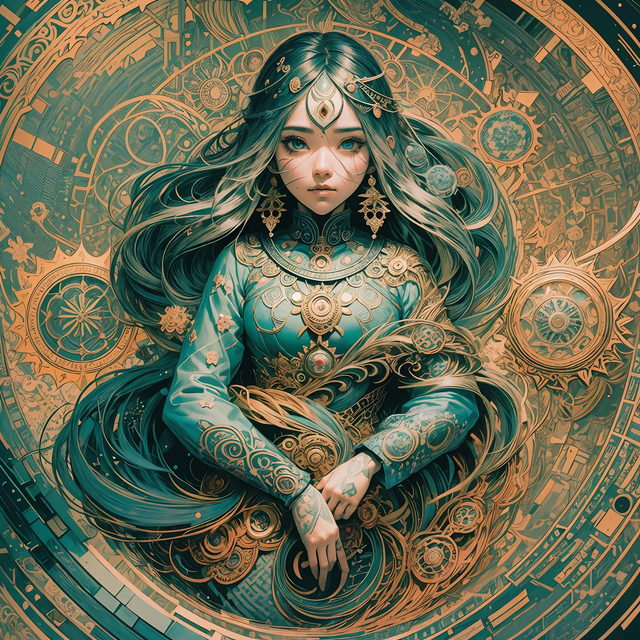 Official Art, Unified 8k Wallpaper, Ultra Detailed, Beautiful and Aesthetic, High Quality, Beauty, Masterpiece, Best Quality, Digital Anime Illustration, Sachin Teng (Zentangle, Mandala, Tangled, Entangle: 0.6), --auto --s2