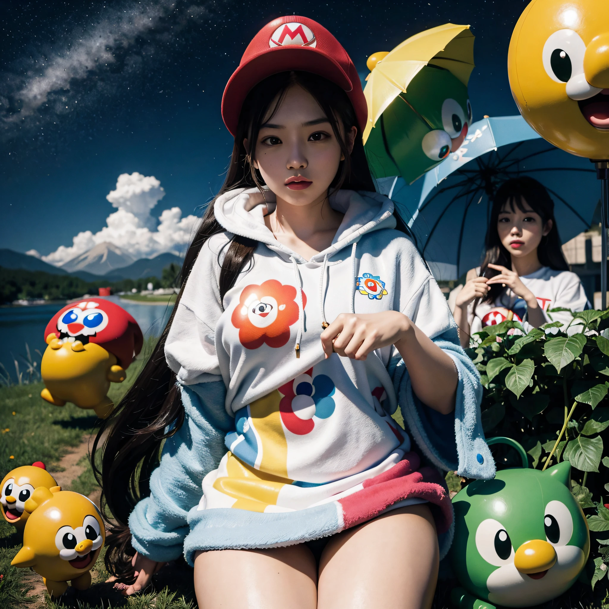 Masterpiece, Ultra High Definition, 8K, Super Mario, Japanese Modern, Takashi Murakami, Two Girls, Colorful