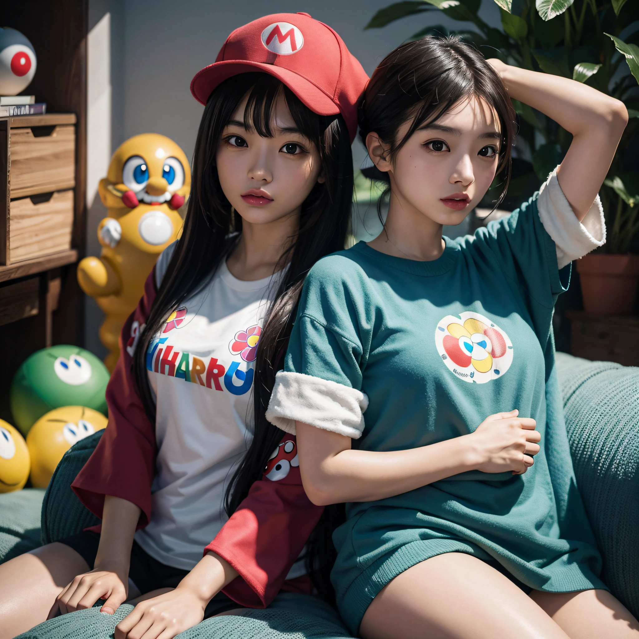 Masterpiece, Ultra High Definition, 8K, Super Mario, Japanese Modern, Takashi Murakami, Two Girls, Colorful
