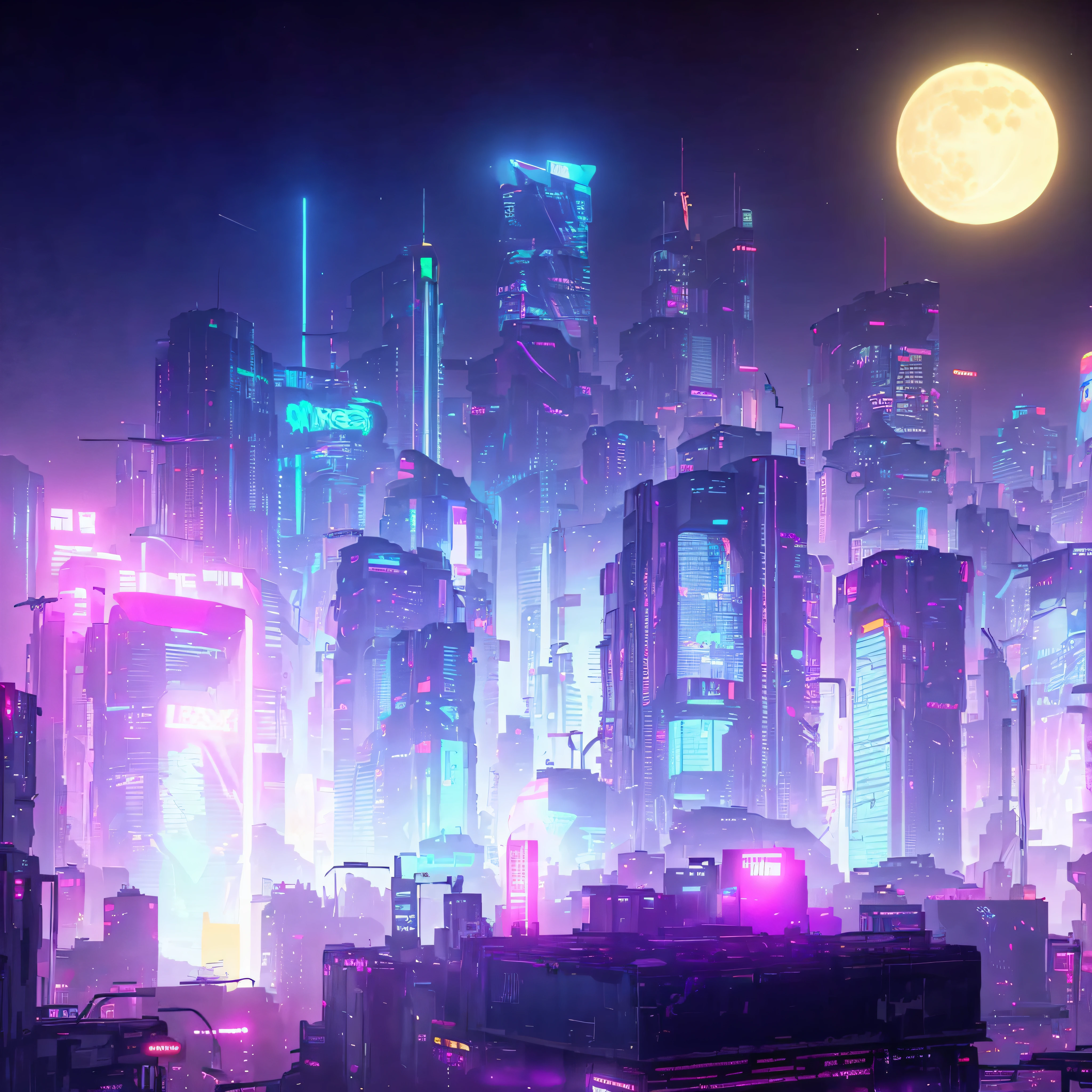 a close up of a city with a full moon in the background, cyberpunk cityscape, hyper realistic cyberpunk city, cyberpunk dreamscape, neon city in the background, neon megacity in the background, in cyberpunk city, cyberpunk city, synthwave city, in a futuristic cyberpunk city, detailed neon cyberpunk city, neon city, beautiful cyberpunk city, night cyberpunk city