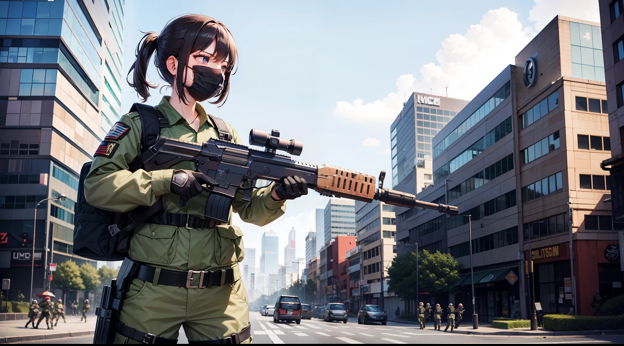 PMC, battle girls, shooting girls, CQC, CQB, high quality, destroy city