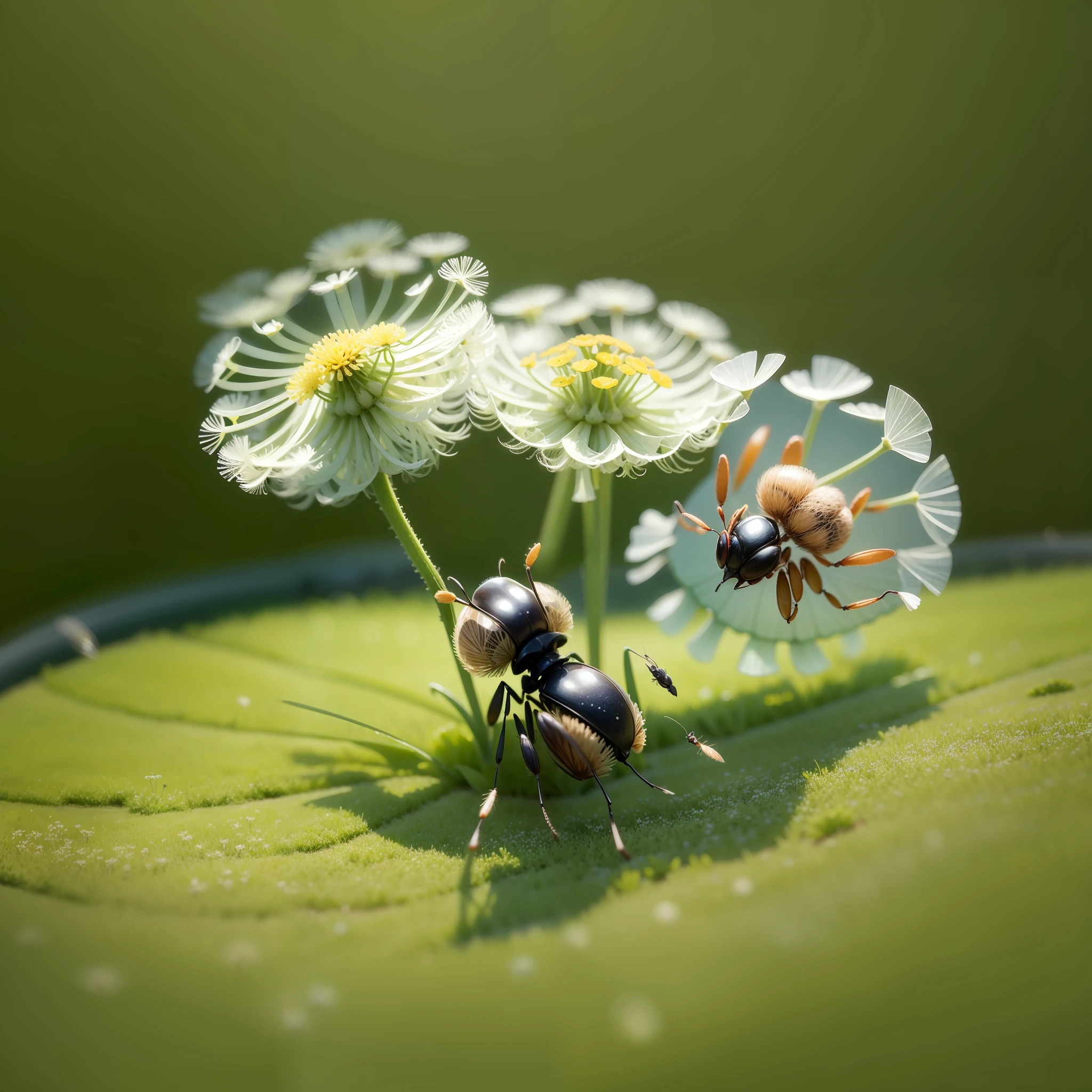 Dandelions flutter gently in the wind, and there is a cute ant ant on top of a little passenger. The ants gripped the dandelion's petioles tightly, and their bodies shivered with the wind --auto --s2