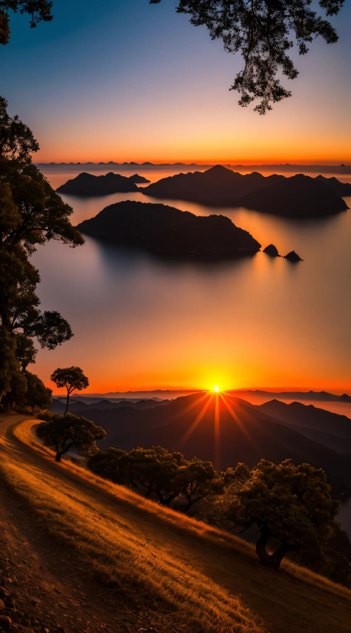 Sunset, Sunset, Distant View, Realistic, Colorful, Gorgeous, Wide Angle Lens, Night Shooting, Feature Film, Nature Style, HD Shooting, ((Best Quality)), ((Masterpiece)), (Very Detailed: 1.3), Ultra HD
