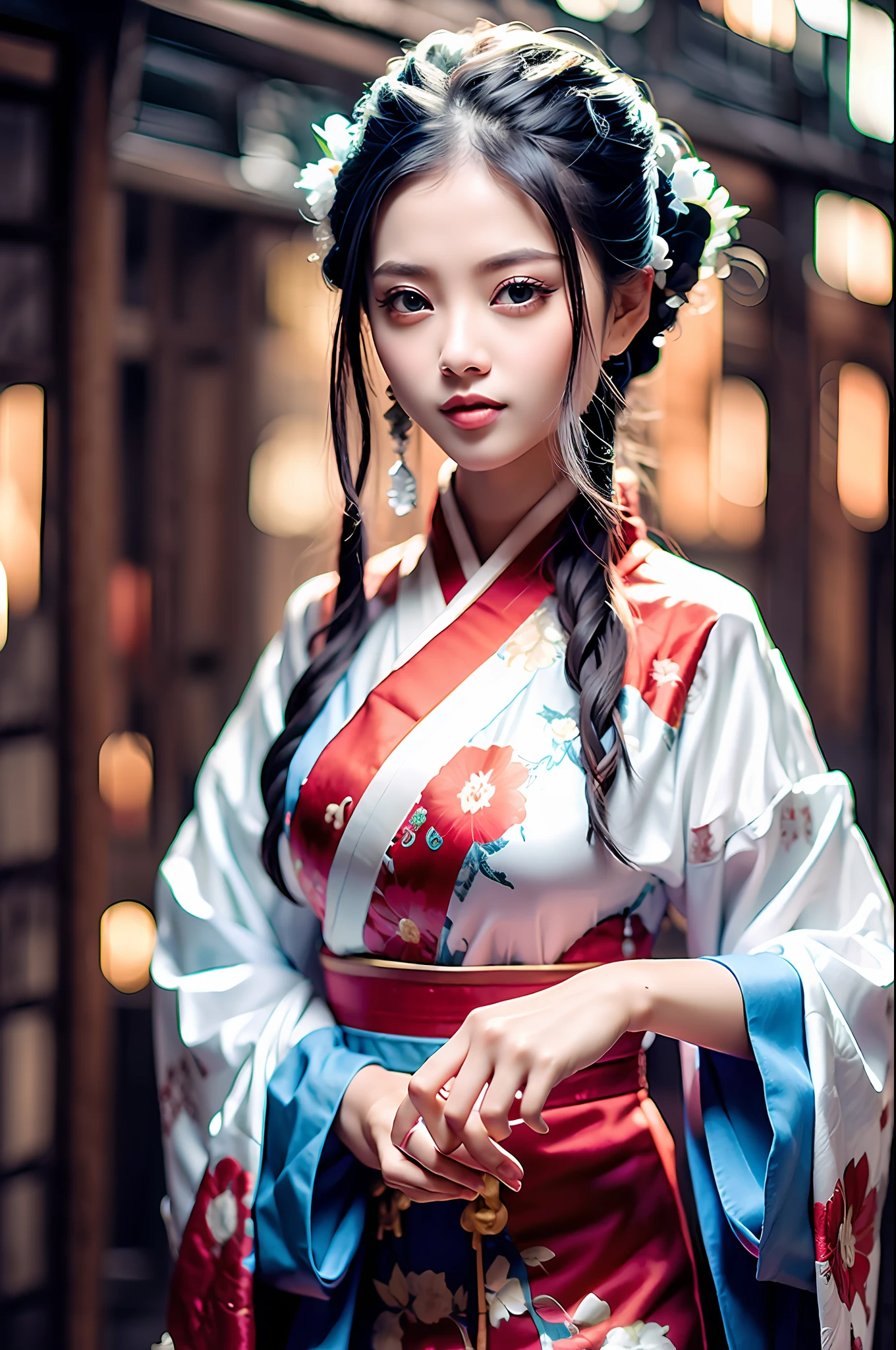 "((((Best Quality))),((Ultra Detail))),((Masterpiece))),1 Girl,Chinese Style,Classic Beauty,Hanfu,Medium,High Cold Style,Smile,Realistic Photos,Photography,Cinematic Feeling,Studio Light,Outdoor,Detailed Facial Features,Hands Behind Back,Front View,Middle Shot,Upper Body Shot,4K Wallpaper,HD Wallpapers" --auto --s2