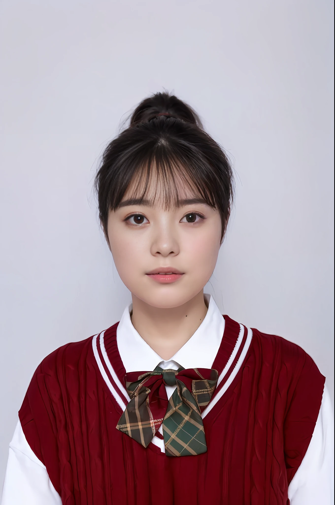 (((masterpiece), highest quality), (female characters, 1), (wearing red sweater, 1), (green check tie, 0.8), (contrast, 1.2), (depth of field and portrait focus, 1.1), (background pattern or composition, 0.9), (soft lighting, 0.8), (those names, 0.6+0.7+0.8+0.9+1.1+1.2+1.2+1.2+1.3+1.4+1.5+1.6+1.7+1.8+1.9))