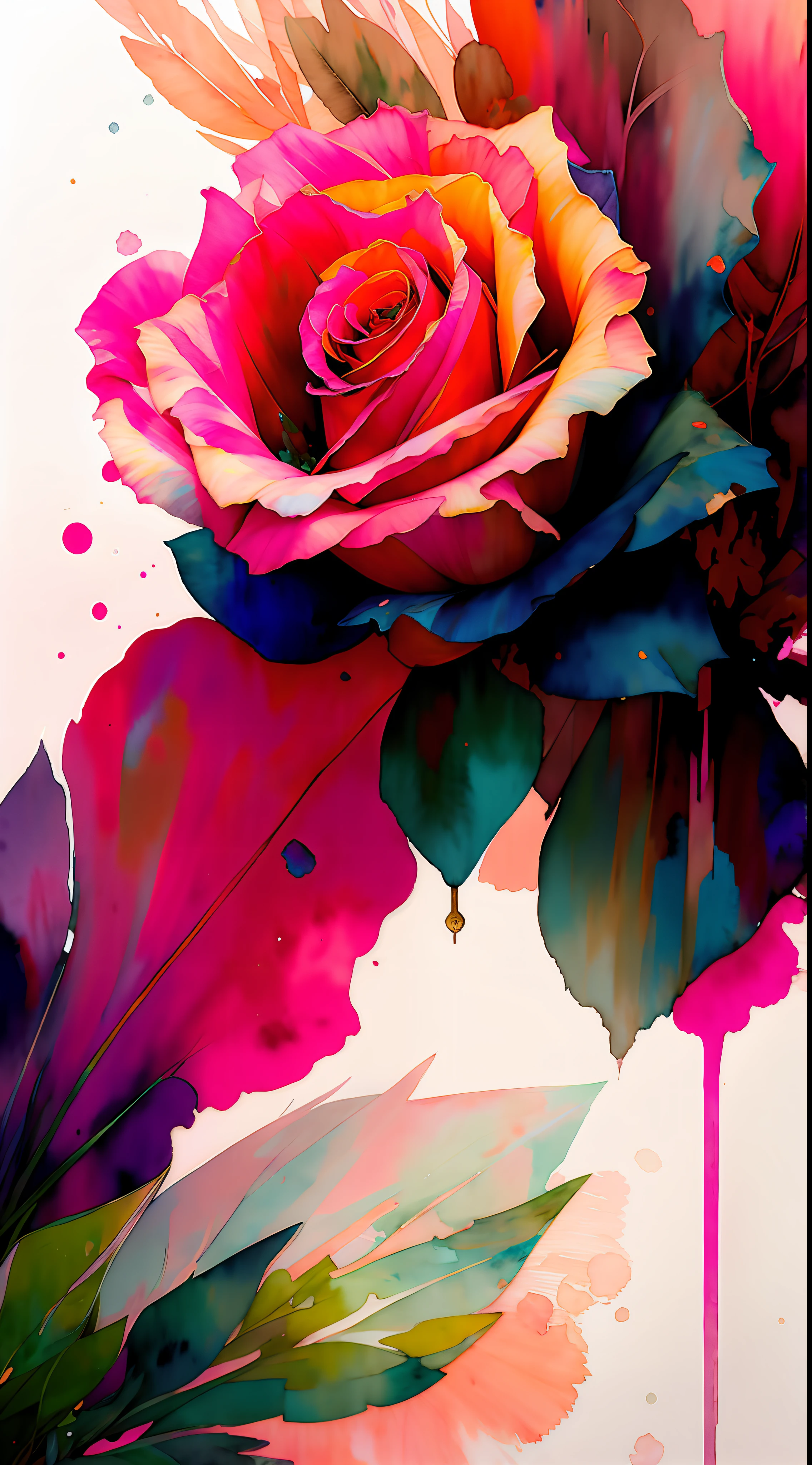 wtrcolor style, (rose) digital art, official art, blown by the wind, masterpiece, beautiful, ((watercolor)), paint splatter, intricate detail. Great detail, [dripping:0.7], Trending on Artstation, Rachel Walker