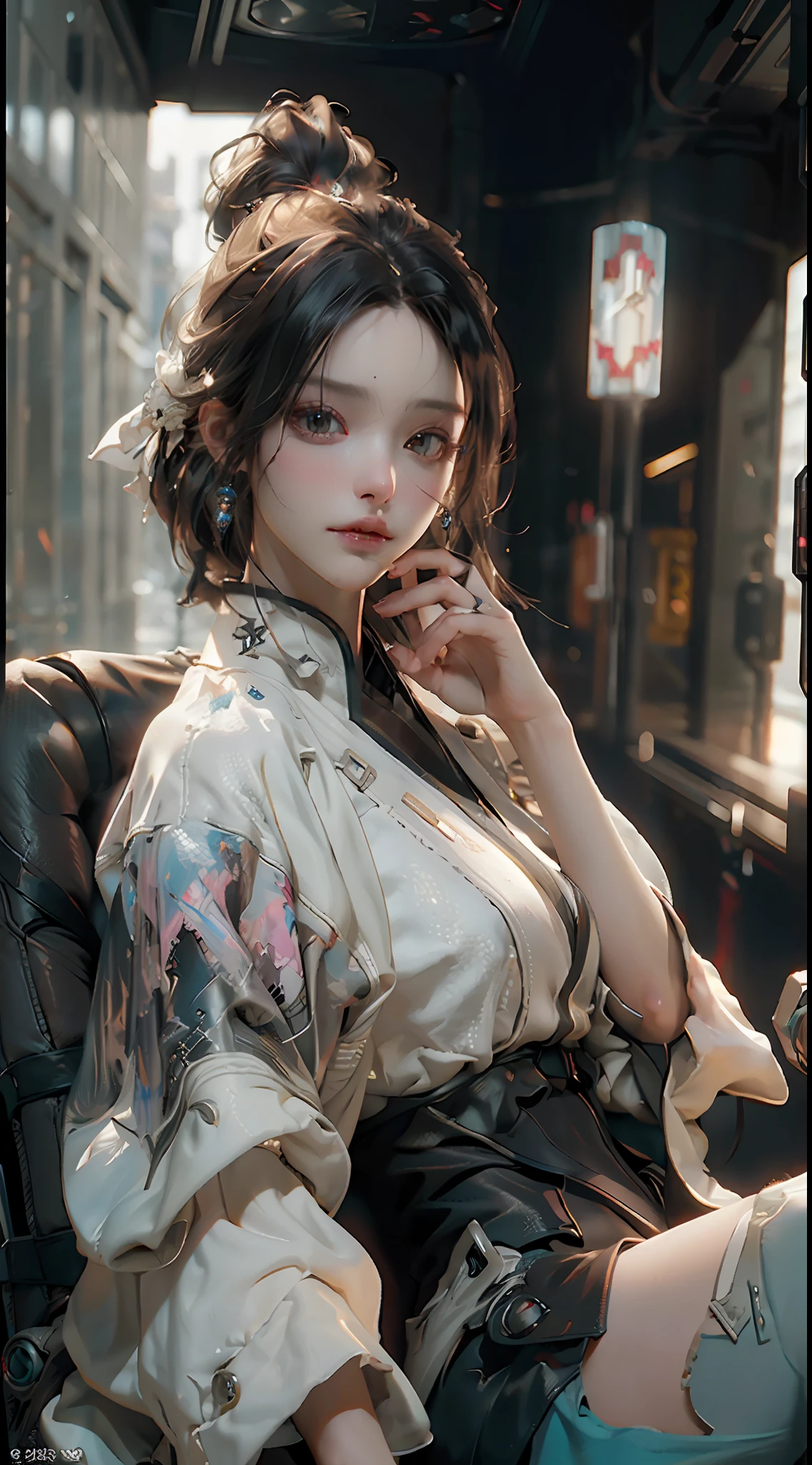((Best quality)), ((masterpiece)), (detailed:1.4), 3D, an image of a beautiful cyberpunk female,HDR (High Dynamic Range),Ray Tracing,NVIDIA RTX,Super-Resolution,Unreal 5,Subsurface scattering,PBR Texturing,Post-processing,Anisotropic Filtering,Depth-of-field,Maximum clarity and sharpness,Multi-layered textures,Albedo and Specular maps,Surface shading,Accurate simulation of light-material interaction,Perfect proportions,Octane Render,Two-tone lighting,Wide aperture,Low ISO,White balance,Rule of thirds,8K RAW,