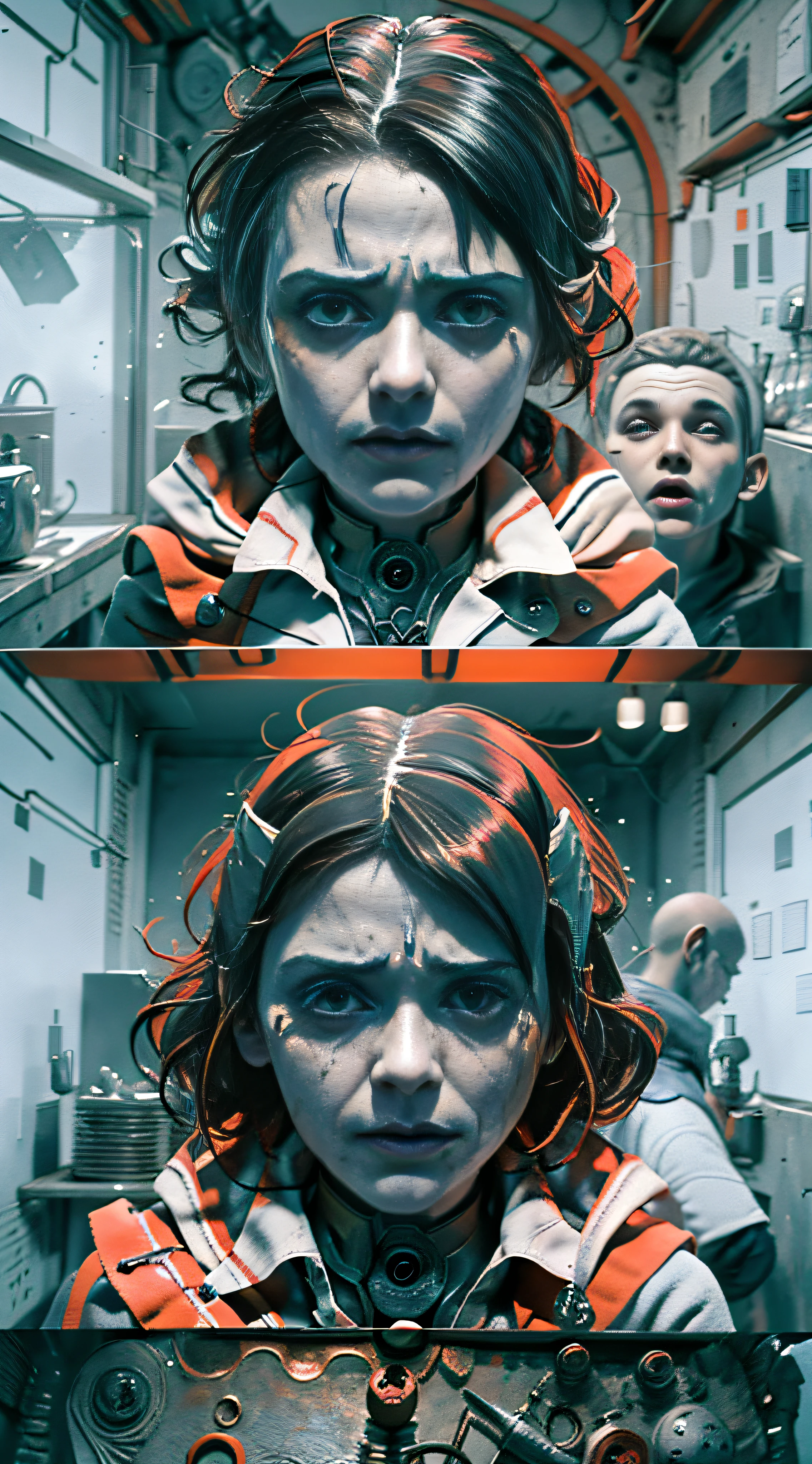 Create an image of a dark and sinister setting, depicting Josef Mengele's laboratory during the Holocaust. Highlight the figure of the twins, showing their vulnerability and fear. Use shades of gray and red to convey a mood of horror and tragedy. Add harrowing facial expressions and fragile bodies, emphasizing the brutality of the experiments. The image should evoke the sensation of indescribable pain and suffering. --auto --s2