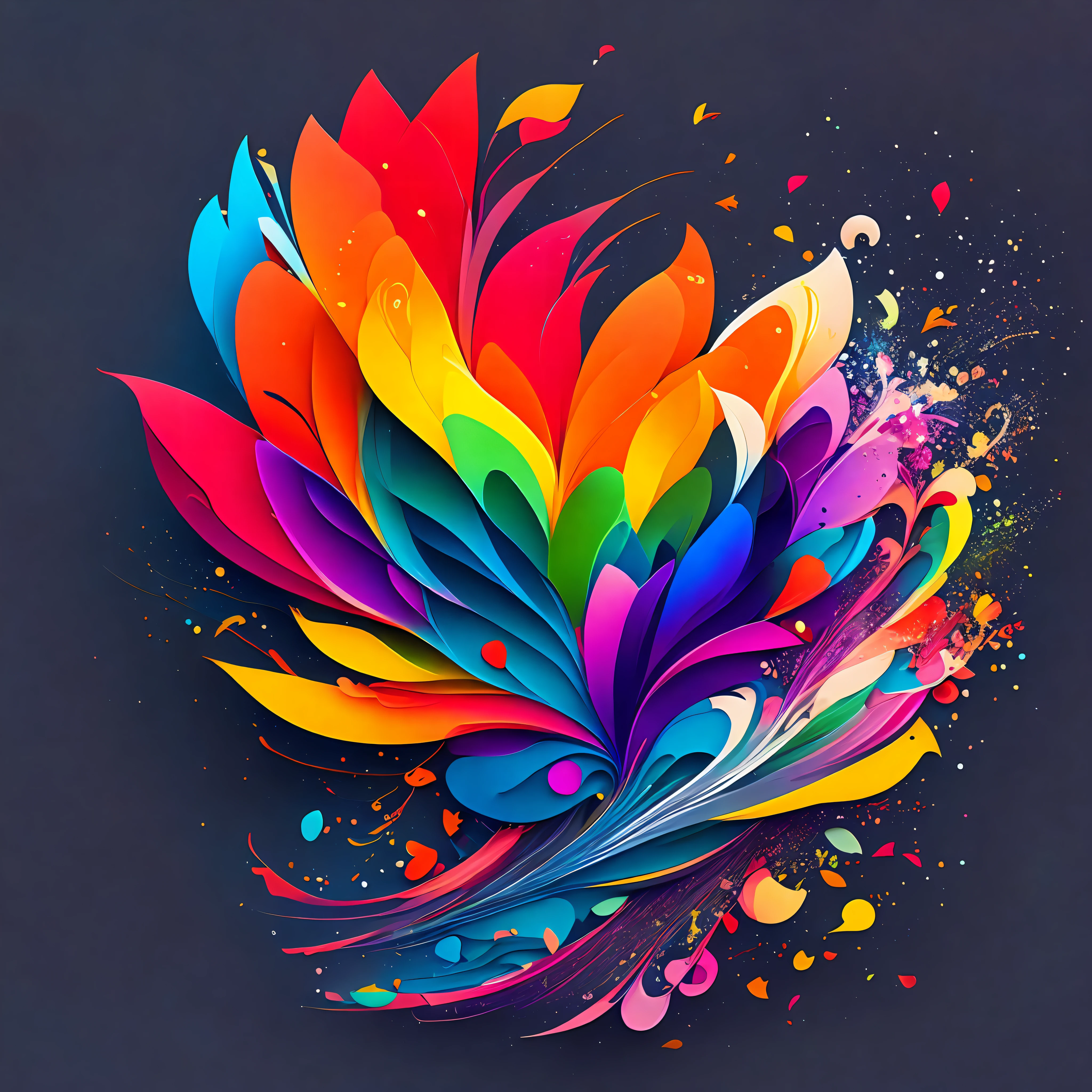 abstract rainbow flower,birds, wallpaper, flat design style, splash water, colorful, intricate