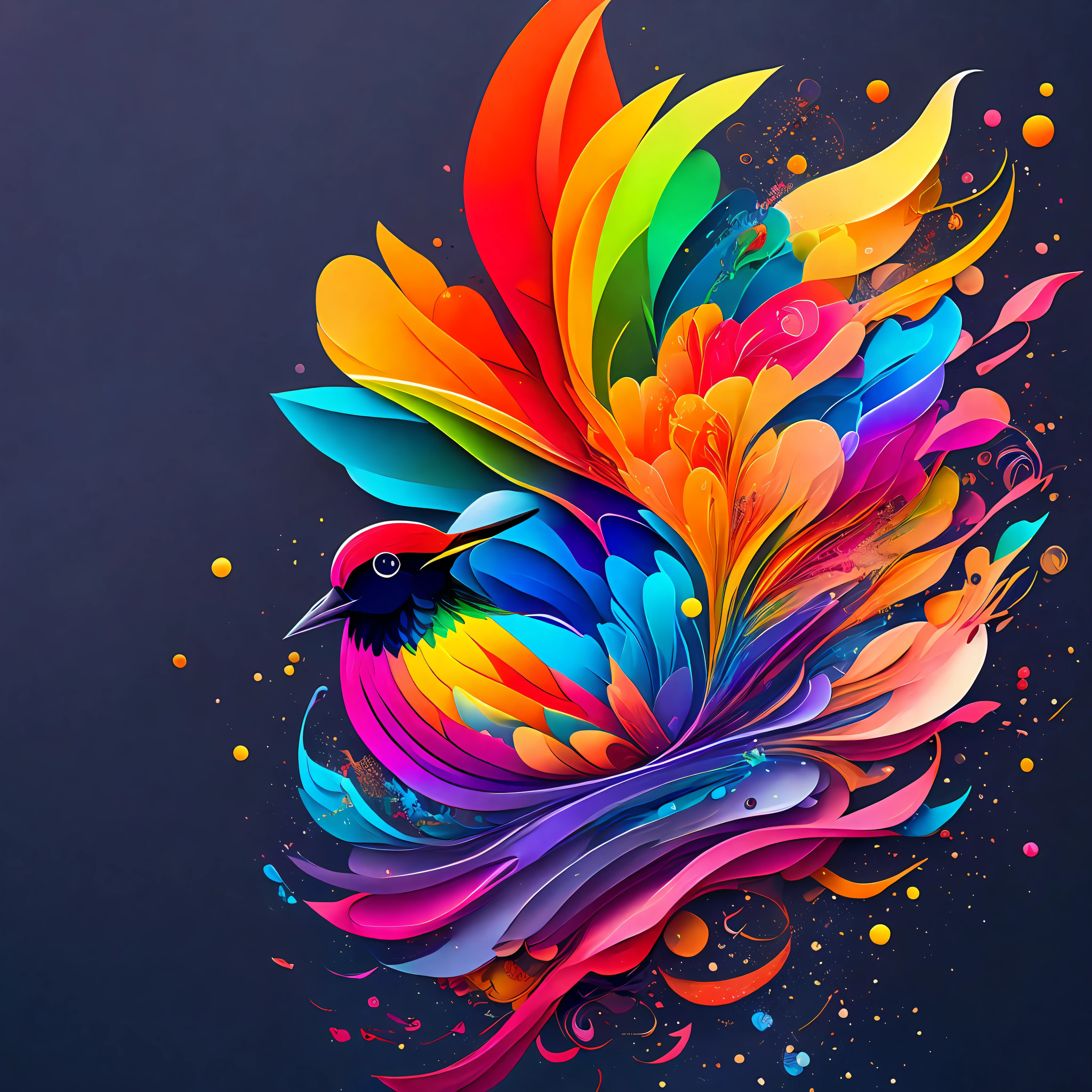 abstract rainbow flower,birds, wallpaper, flat design style, splash water, colorful, intricate