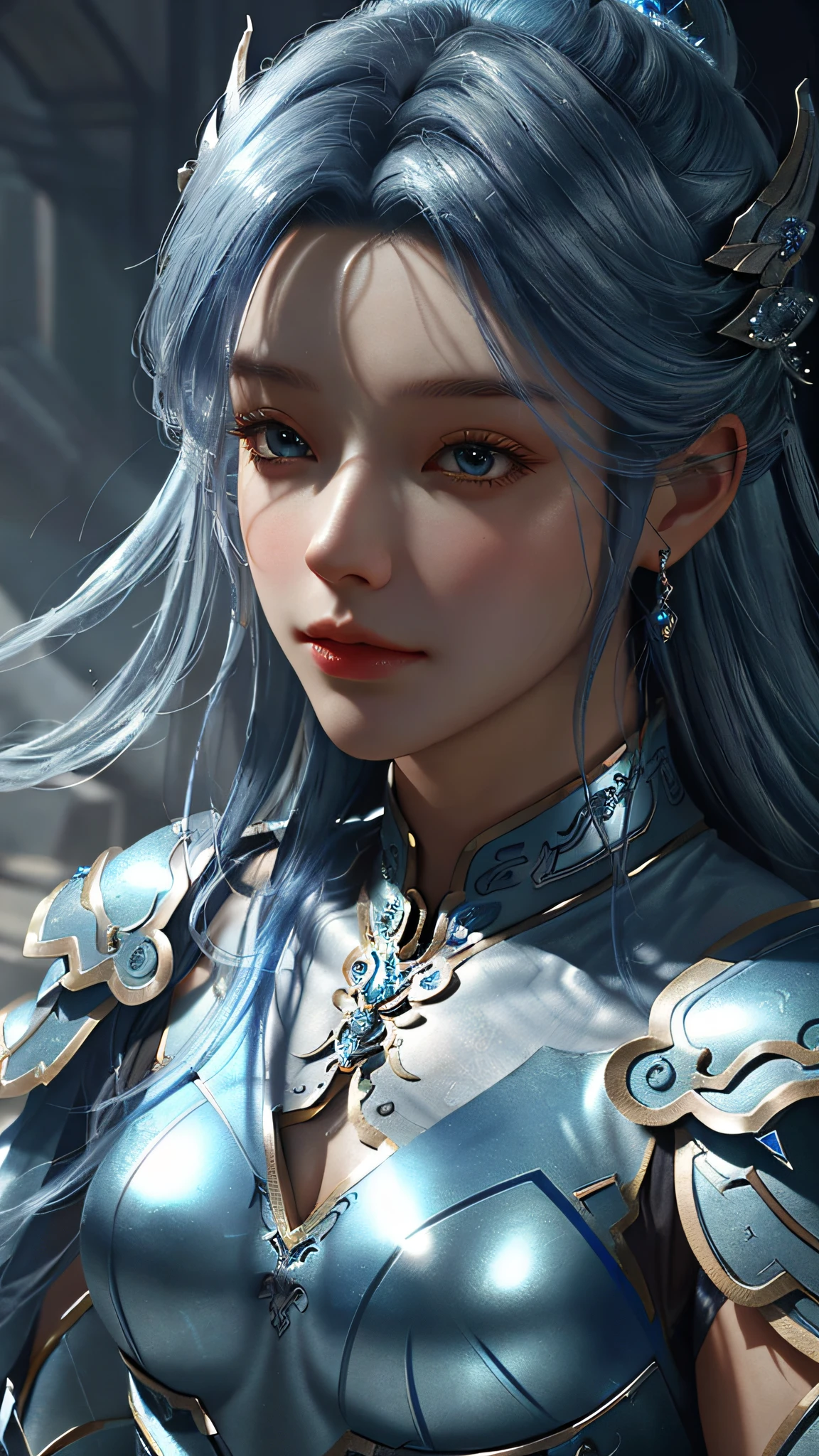 a close up of a woman in a silver and blue dress, chengwei pan on artstation, by Yang J, detailed fantasy art, stunning character art, fanart best artstation, epic exquisite character art, beautiful armor, extremely detailed artgerm, detailed digital anime art, artgerm on artstation pixiv, armor girl