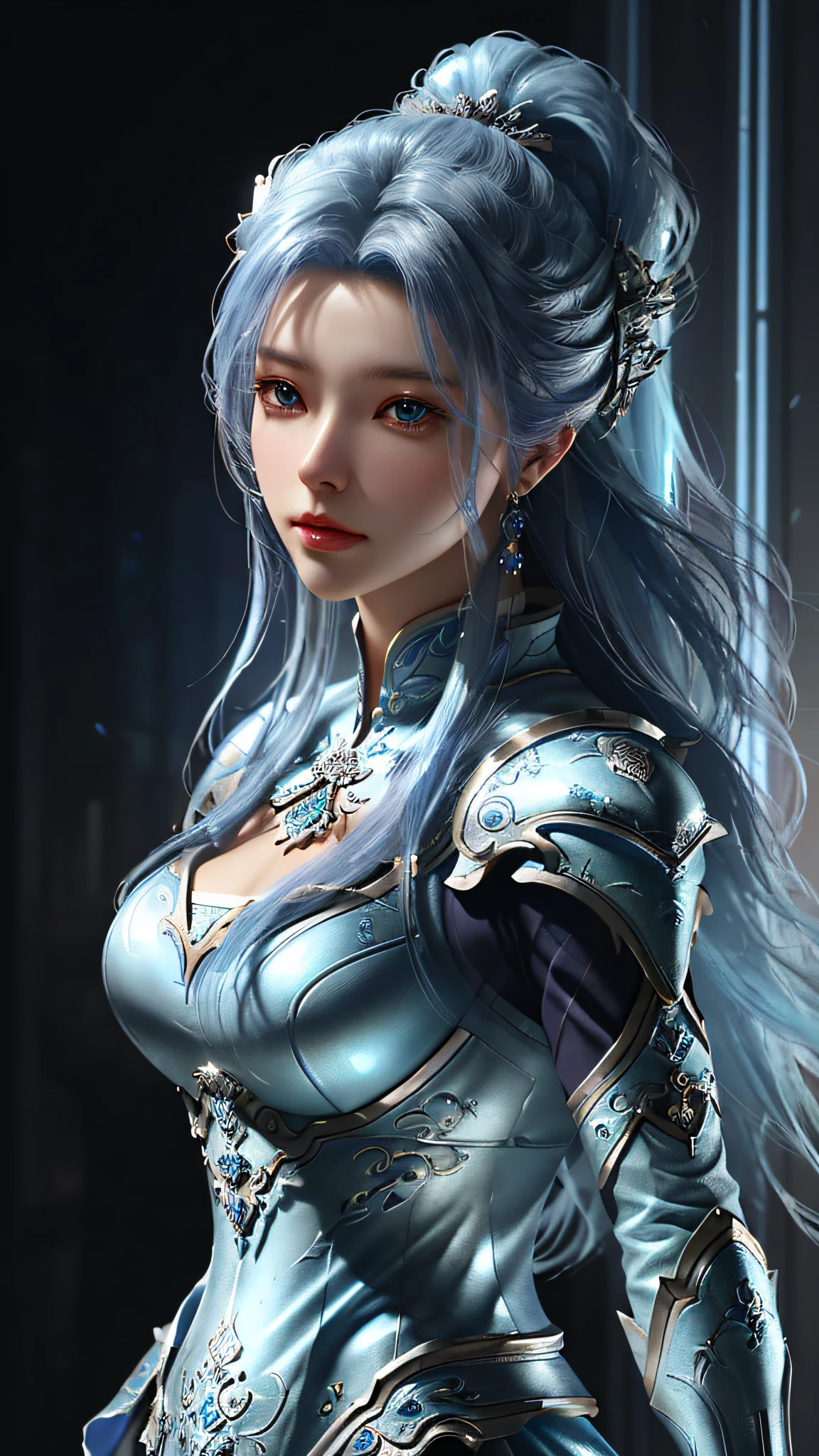 a close up of a woman in a silver and blue dress, chengwei pan on artstation, by Yang J, detailed fantasy art, stunning character art, fanart best artstation, epic exquisite character art, beautiful armor, extremely detailed artgerm, detailed digital anime art, artgerm on artstation pixiv, armor girl