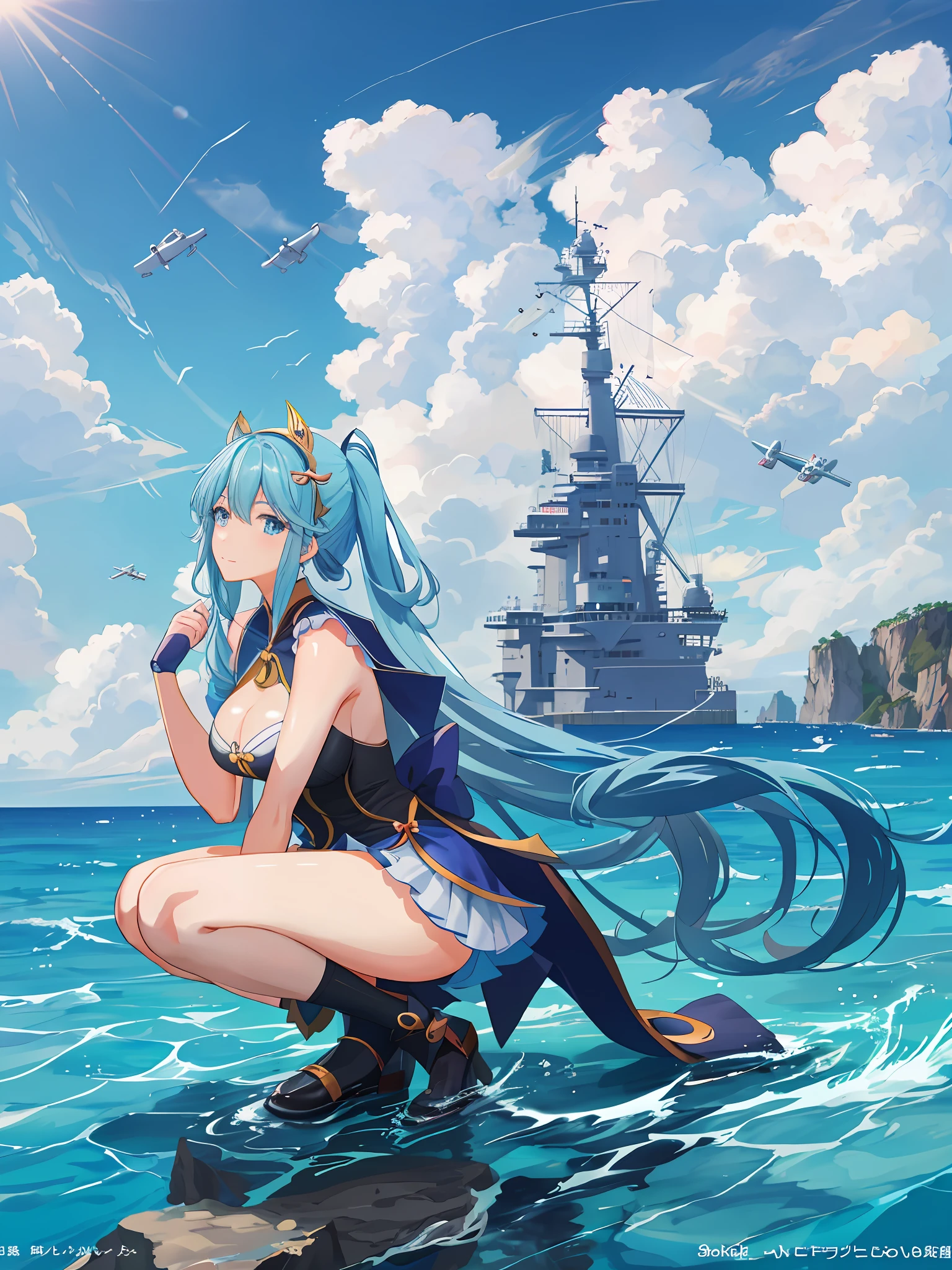 Anime girl with very big breasts and very big ass, full body Xianxia, small curvaceous loli, (airplane),(behind head), {spread legs}, bow-leggedness, (squatting),Crab crotch, pixiv3dcg,, negative, pixiv, ecchi, opping lotion, Full Body Commission Four, On the Sea, Top Rated on pixiv, Ecchi Anime Style, Seductive Anime Girl, pixiv