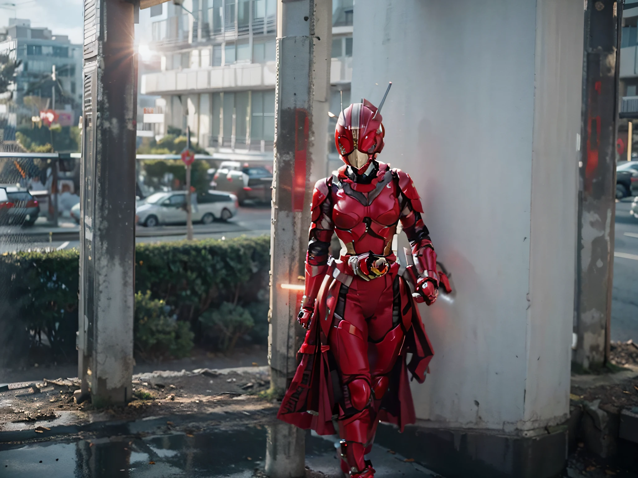 (mature content, best quality, 8k), crimson, female rider, kamen rider, (momentum: 1.3), serious face, hard lines, restrained temperament, mechanical texture,