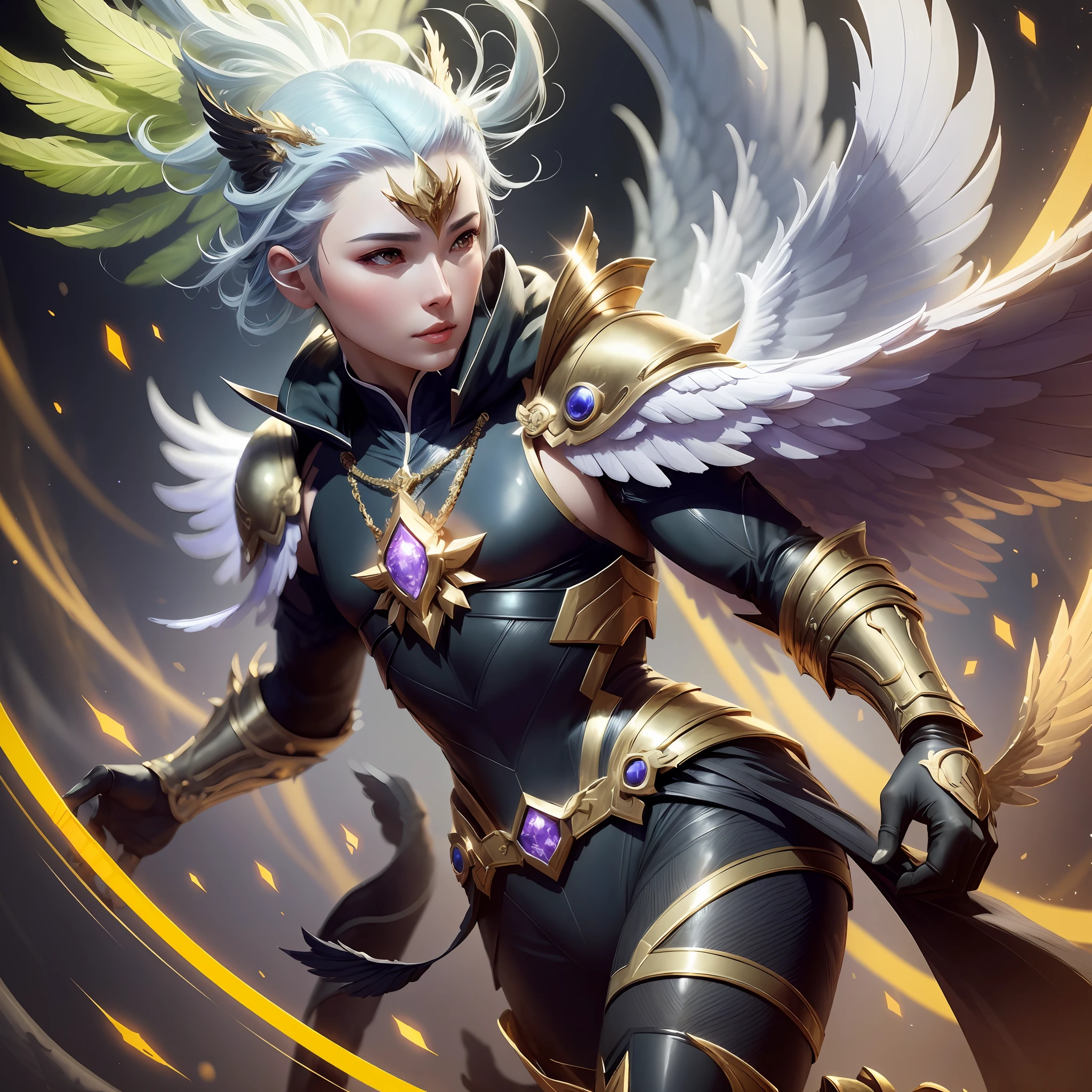 a close up of a woman with wings on her head, by Yang J, archangel, winged archer, astri lohne, extremely detailed artgerm, ig model | artgerm, inspired by Huang Shen, artgerm jsc, rossdraws 1. 0, rossdraws 2. 0, artgerm and rossdraws, phoenix warrior
