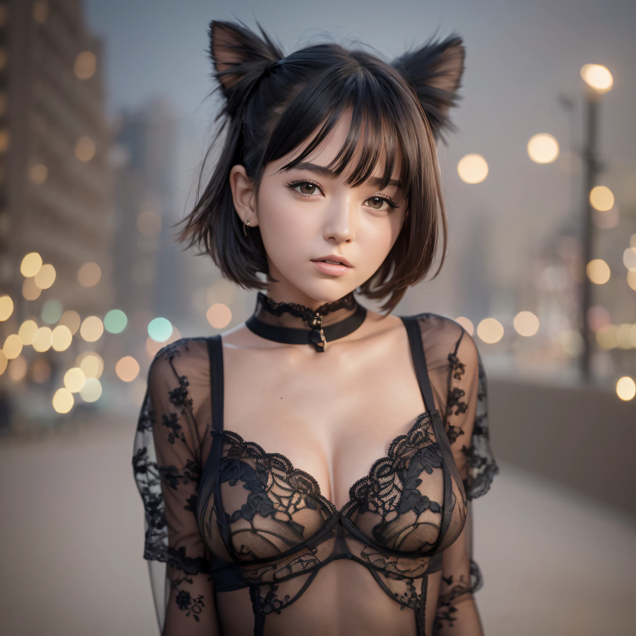 1 girl, cute, young, slim, petite, big breast, black lace skirt,, turn away, shut up, short hair, (double tails), medium hair, park grass, night, midnight, wet, wind, portrait photo, professional lighting, photon mapping, radiosity, physically based rendering, (8k, raw photo, best quality, masterpiece: 1.2), (realistic, photorealistic photo: 1.37), sexy pose, no lingerie, open chest --auto --s2