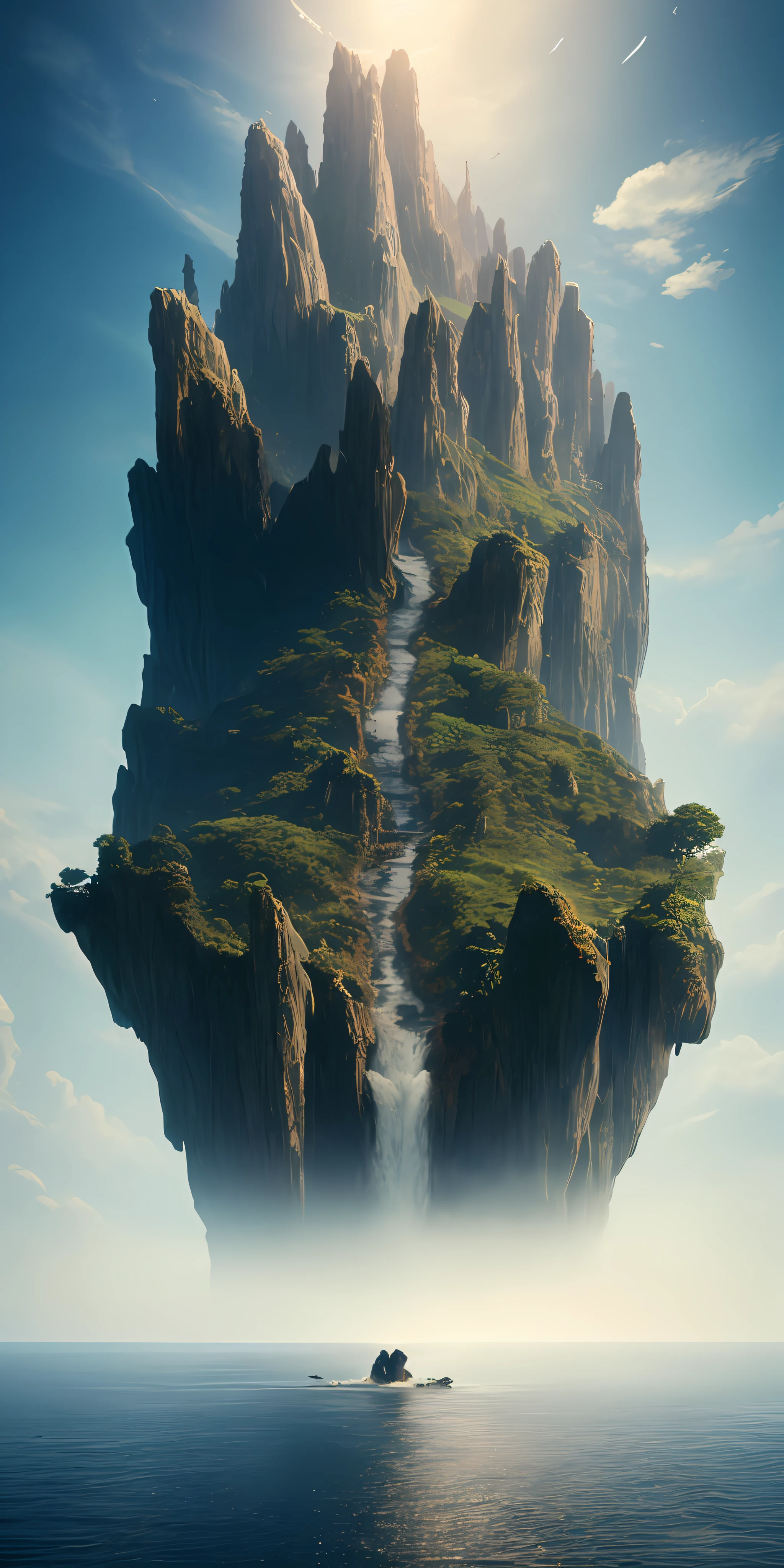 Masterpiece, best quality, high quality, extremely detailed CG unity 8k wallpaper, landscape, outdoor, sky, cloud, sky, no humans, mountain, landscape, water, tree, blue sky, waterfall, cliff, nature, lake, river , cloudy skies, award winning photography, bokeh, depth of field, HDR, bloom, chromatic aberration, photorealism, very detailed, trending on artstation, trending on CGsociety, intricate, high detail, dramatic, midjourney art