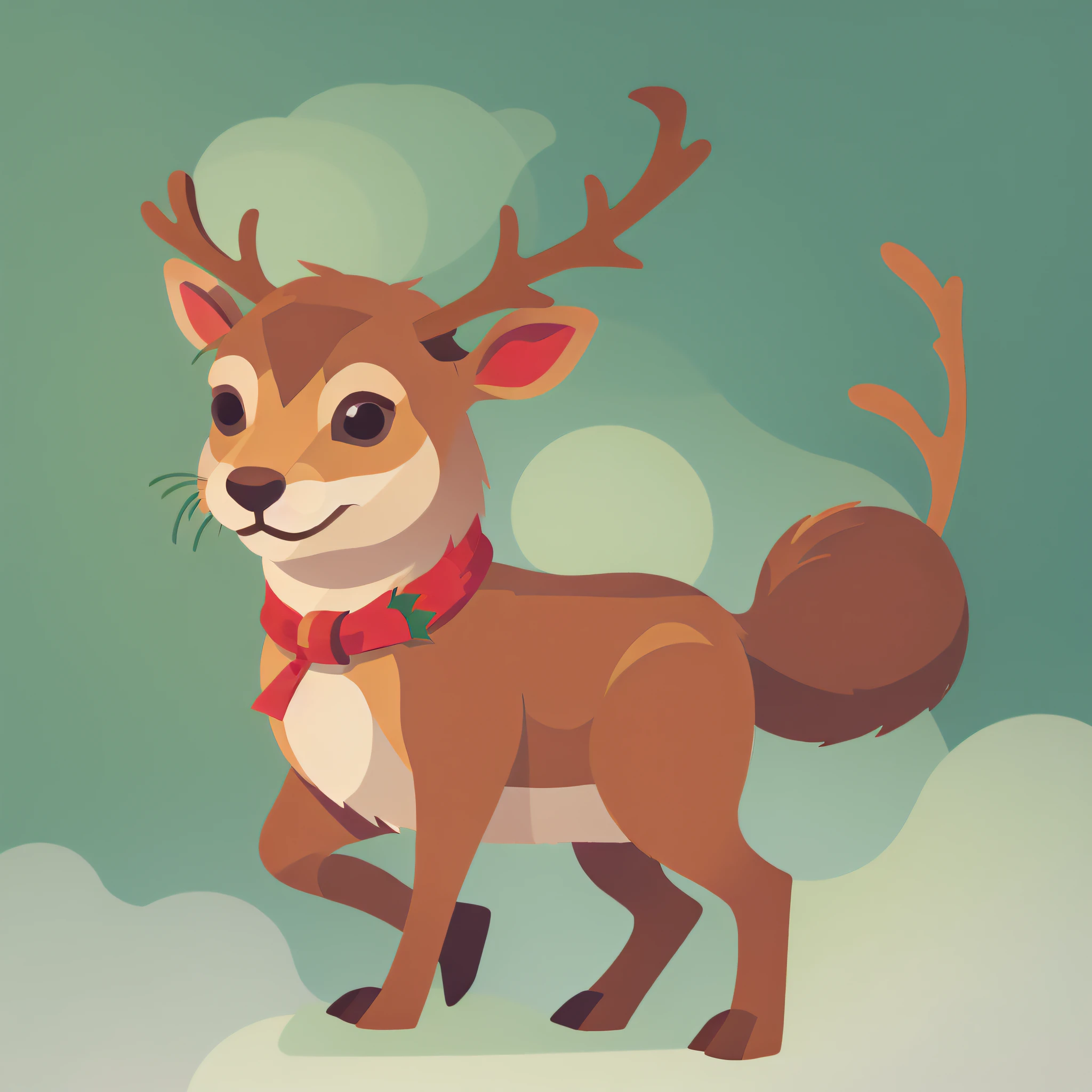 1 Christmas reindeer, Christmas, kids style, cartoon illustration style, icon, flat style, simple background