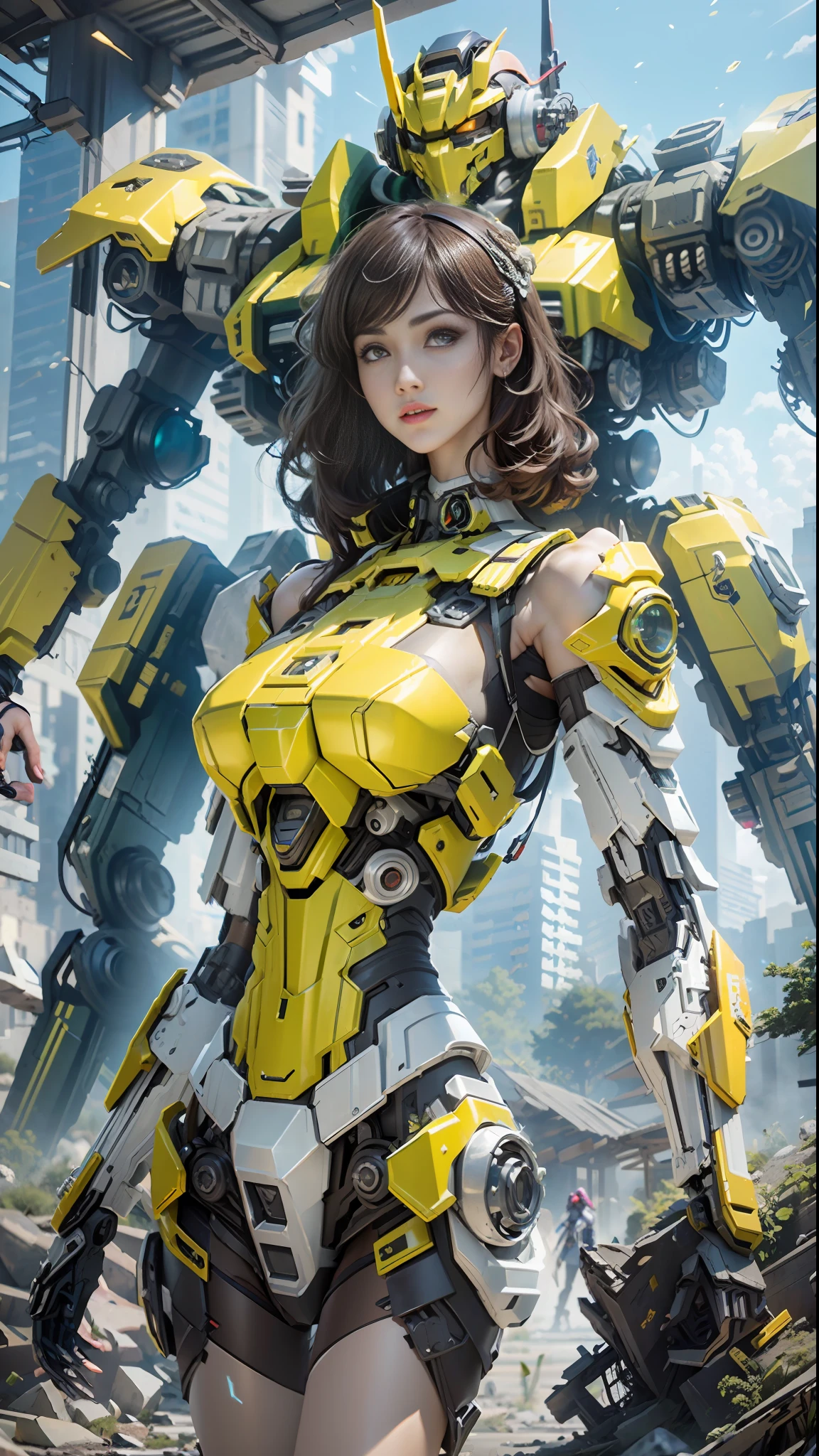 ((Best quality)), ((masterpiece)), (highly detailed:1.3), 3D,Shitu-mecha, beautiful cyberpunk women with her mecha in the ruins of city from a forgoten war, ancient technology,HDR (High Dynamic Range),Ray Tracing,NVIDIA RTX,Super-Resolution,Unreal 5,Subsurface scattering,PBR Texturing,Post-processing,Anisotropic Filtering,Depth-of-field,Maximum clarity and sharpness,Multi-layered textures,Albedo and Specular maps,Surface shading,Accurate simulation of light-material interaction,Perfect proportions,Octane Render,Two-tone lighting,Low ISO,White balance,Rule of thirds,Wide aperature,8K RAW,Efficient Sub-Pixel,sub-pixel convolution,luminescent particles,light scattering,Tyndall effect