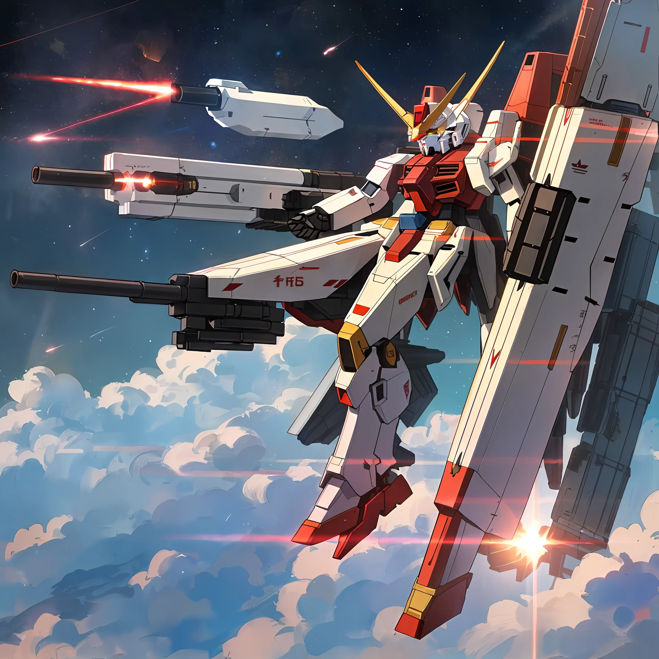 Surrealism, Ray Tracing, Photorealistic, UHD, High Detail, 32k, Best Quality, Textured Skin, Gundam Mecha, Flight, Funnel, Mecha Ship, Masterpiece, Best Quality, Mecha, Unmanned, (Full Body), (Black Mecha: 1.8), (Axisymmetric: 1.4), (HDR), (Movie Light: 1.1), White Eyes, Cool, Science Fiction, Fire, Universe, oversized shield, mecha man overlooking the background of the earth, with laser cannon beams, wars, conflicts, weapons in hand (has a huge weapon: 1.5),