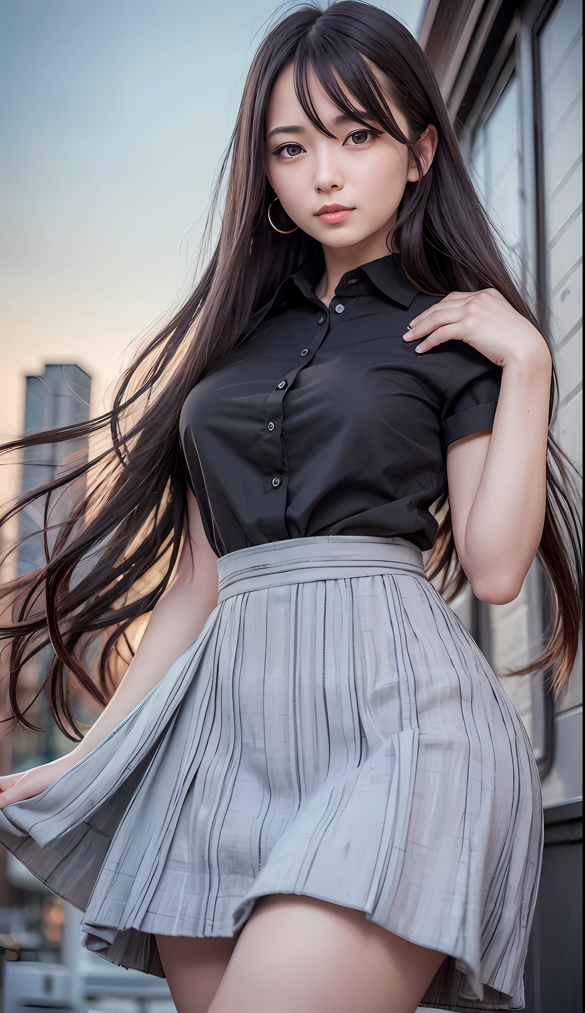 (8k, RAW photo, best quality, masterpiece:1.2), (realistic, photo-realistic:1.37), ultra-detailed,
1 girl,cute, solo,beautiful detailed sky,detailed cafe,night,sitting,dating,(nose blush),(smile:1.1),(closed mouth),large breasts, seductive smile, large aparture, professional lighting, Sony A7R4, Zessie 50mm F1.8,
beautiful detailed eyes,(black collared shirt:1.1),pleated skirt,(long hair hair:1.2),25-years-old, mature women, dynamic pose, floating hair, --s2