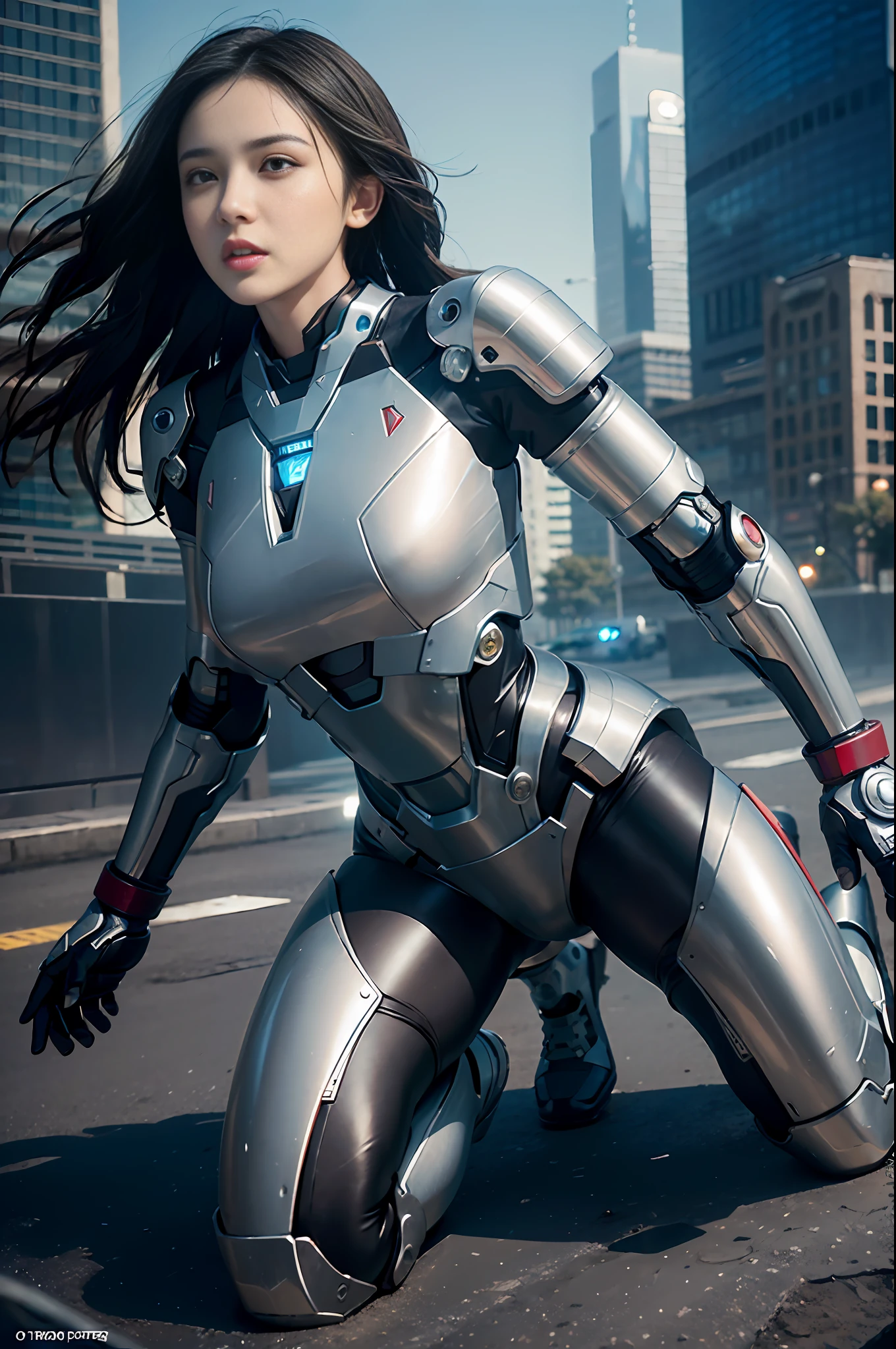 RAW, Masterpiece, Ultra Fine Photo,, Best Quality, Ultra High Resolution, Photorealistic, Sunlight, Full Body Portrait, Stunningly Beautiful,, Dynamic Poses, Delicate Face, Vibrant Eyes, (Side View) , she is wearing a futuristic Iron Man mech, very detailed background, detailed face, detailed busy background, messy, gorgeous, milky, high detailed skin, realistic skin details, visible pores, sharp focus, volume Fog, 8k uhd, dslr, high quality, film grain, fair skin, photorealism, lomography, sprawling metropolis in a futuristic dystopia, view from below, translucent