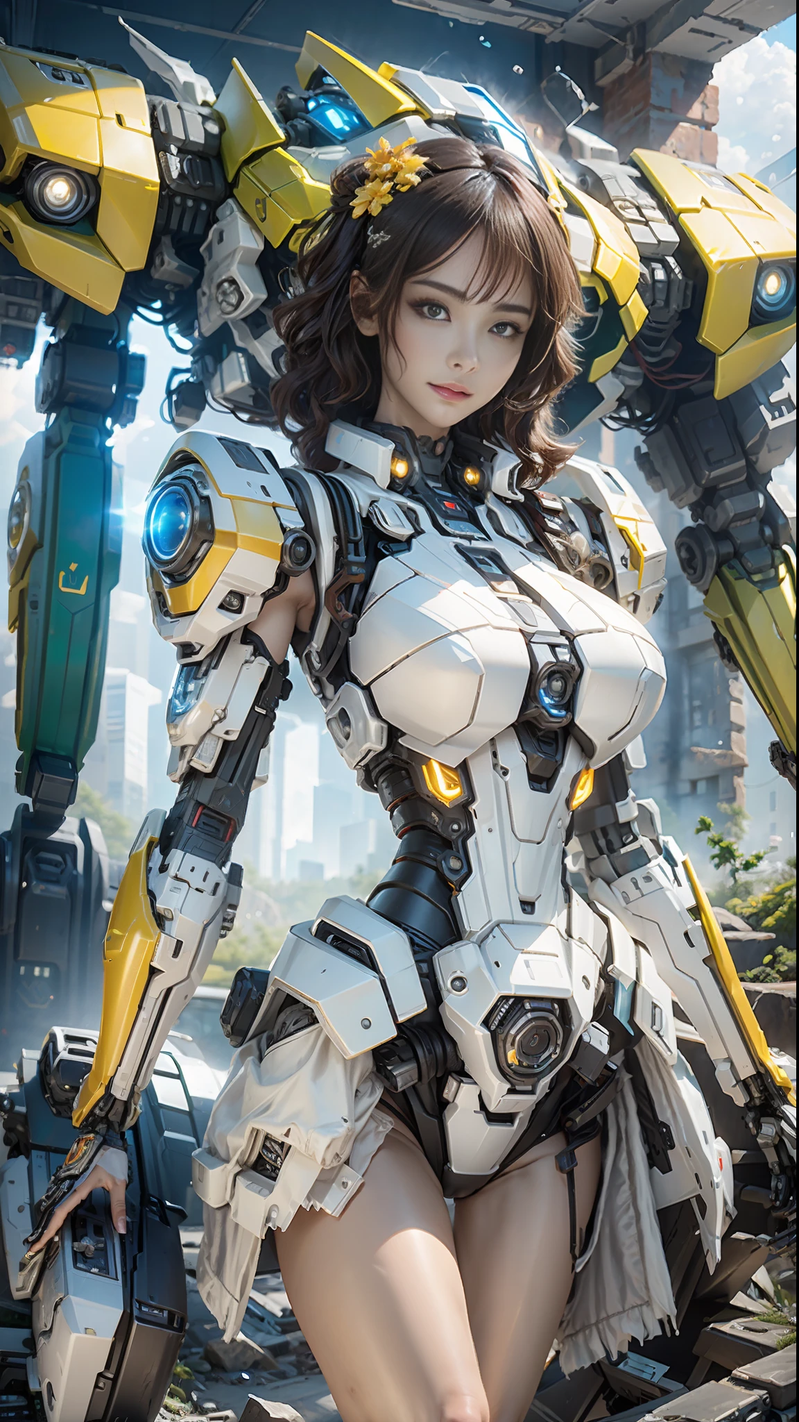 ((Best quality)), ((masterpiece)), (highly detailed:1.3), 3D,Shitu-mecha, beautiful cyberpunk women with her mecha in the ruins of city from a forgoten war, ancient technology,HDR (High Dynamic Range),Ray Tracing,NVIDIA RTX,Super-Resolution,Unreal 5,Subsurface scattering,PBR Texturing,Post-processing,Anisotropic Filtering,Depth-of-field,Maximum clarity and sharpness,Multi-layered textures,Albedo and Specular maps,Surface shading,Accurate simulation of light-material interaction,Perfect proportions,Octane Render,Two-tone lighting,Low ISO,White balance,Rule of thirds,Wide aperature,8K RAW,Efficient Sub-Pixel,sub-pixel convolution,luminescent particles,light scattering,Tyndall effect