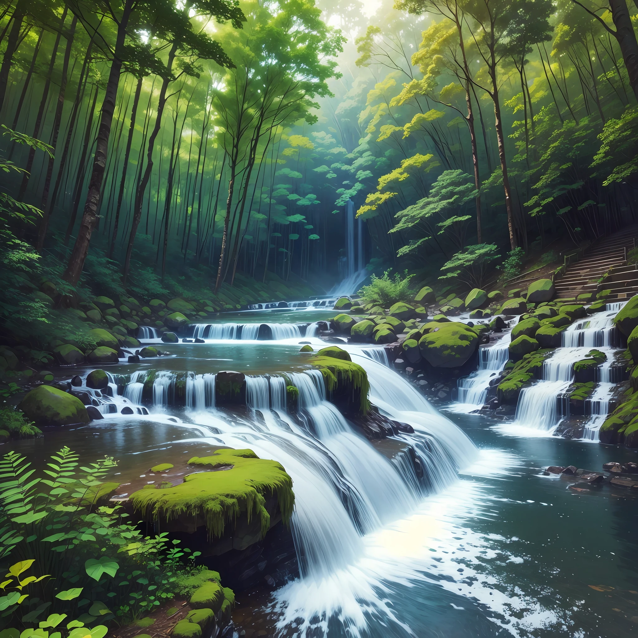 a beautiful place with waterfall and ultra realistic forest --auto --s2