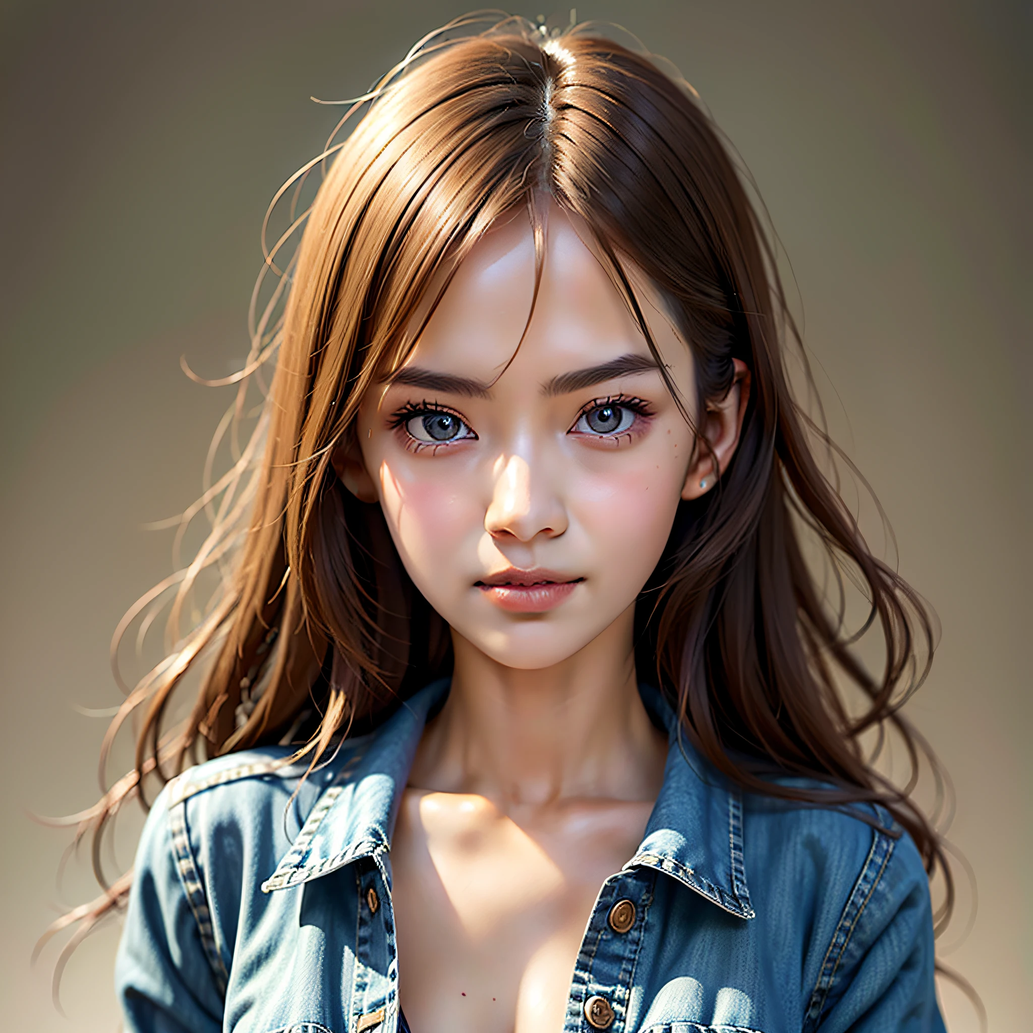 Best Quality, Realistic, Realistic, (Fine Details), (Complex Details), (Cinematic Light, Best Quality Backlight), Clear Lines, Sharp Focus, Official Art, Unity 8k Wallpaper, Huge File Size, Ultra Detailed, High Resolution, Extremely Detailed, Extremely Delicate and Beautiful, Professional Lighting, Dynamic Lighting, Light on Face, Depth of Field, Single Focus, Full Body, Long Legs, Thin Waist, Slim, A 16 Year Old Girl, Beautiful Eyes, Cute Face, Real Face, Real Skin, realistic face, realistic skin, detailed eyes, detailed facial features, detailed clothing features, denim shorts (fashion hairstyle: 1.3) dynamic pose, looking at the audience, simple background, smile, detailed face, double eyelids,