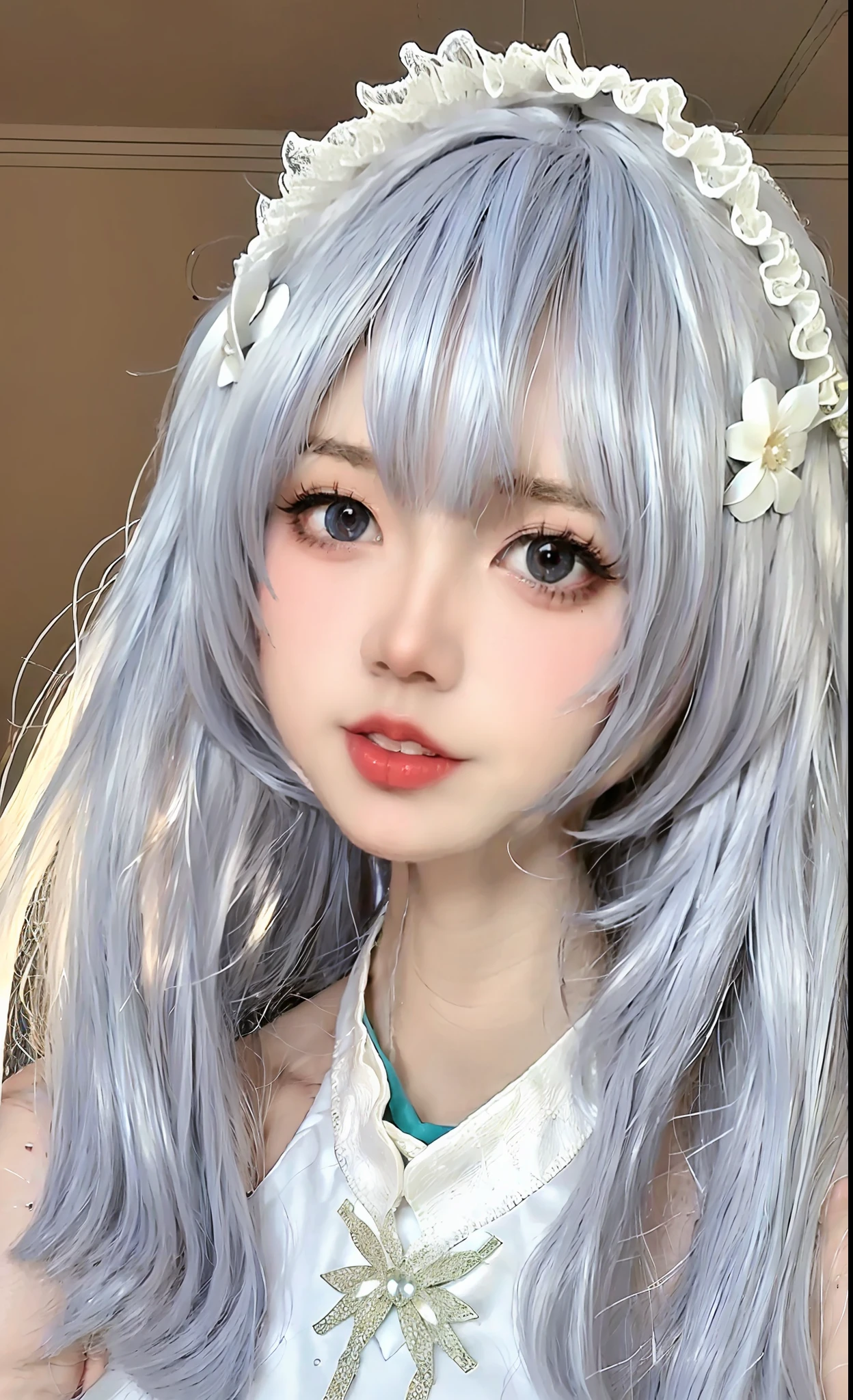 (Photo Realism: 1.55), (Ulzzang-6500: 0.65), Masterpiece, Best Quality, Detailed, Depth of Field, 1girl, Gloves, White Gloves, Dress, Photo _\ (Medium), Solo, White Dress, Detailed Face