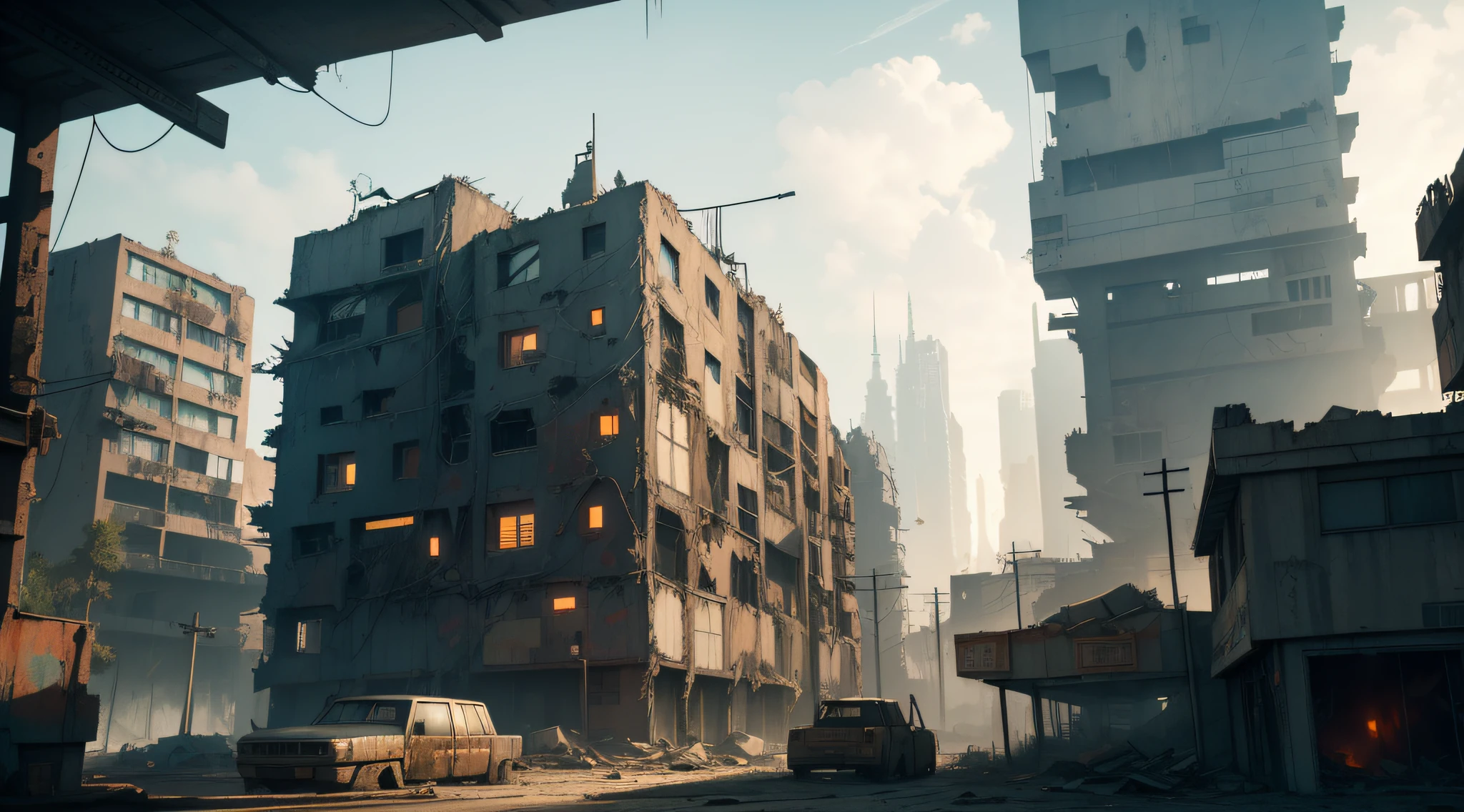 arafed building with a bunch of windows and a lot of windows, post apocalyptic factory, post apocalyptic city building, scenic dystopian environment, post apocalyptic building, dystopian environment, cyberpunk building, hyper-realistic cyberpunk style, smelting pit'beeple, cyberpunk city abandoned, futuristic outpost building, unreal enginedigital painting, digital concept art of dystopian