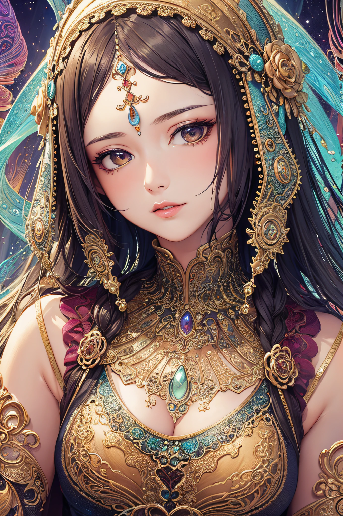 (masterpiece, top quality, best quality, official art, beautiful and aesthetic:1.2), (1girl:1.3), extreme detailed,(fractal art:1.3),colorful,highest detailed