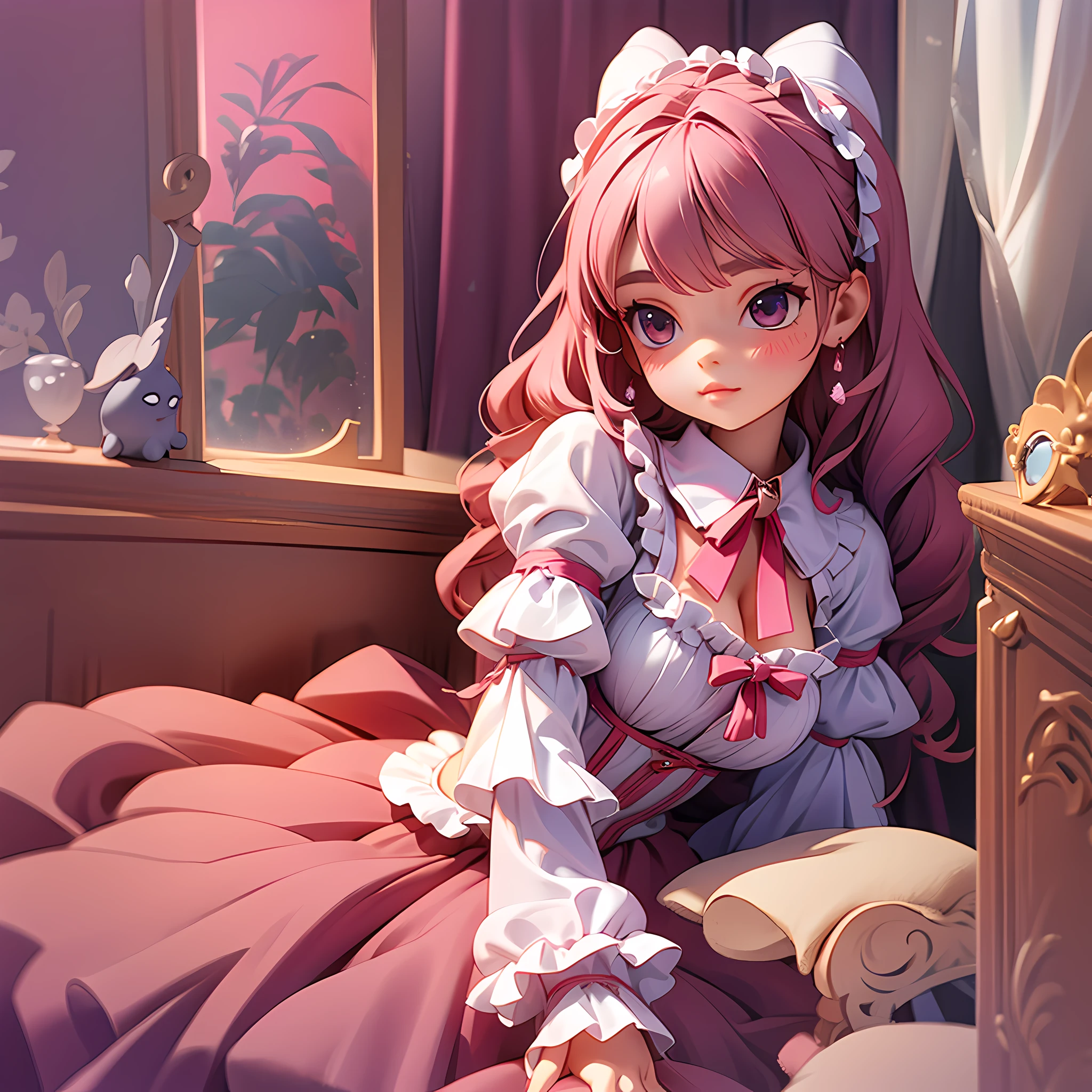 Sweet girl dressed in Lolita in bedroom