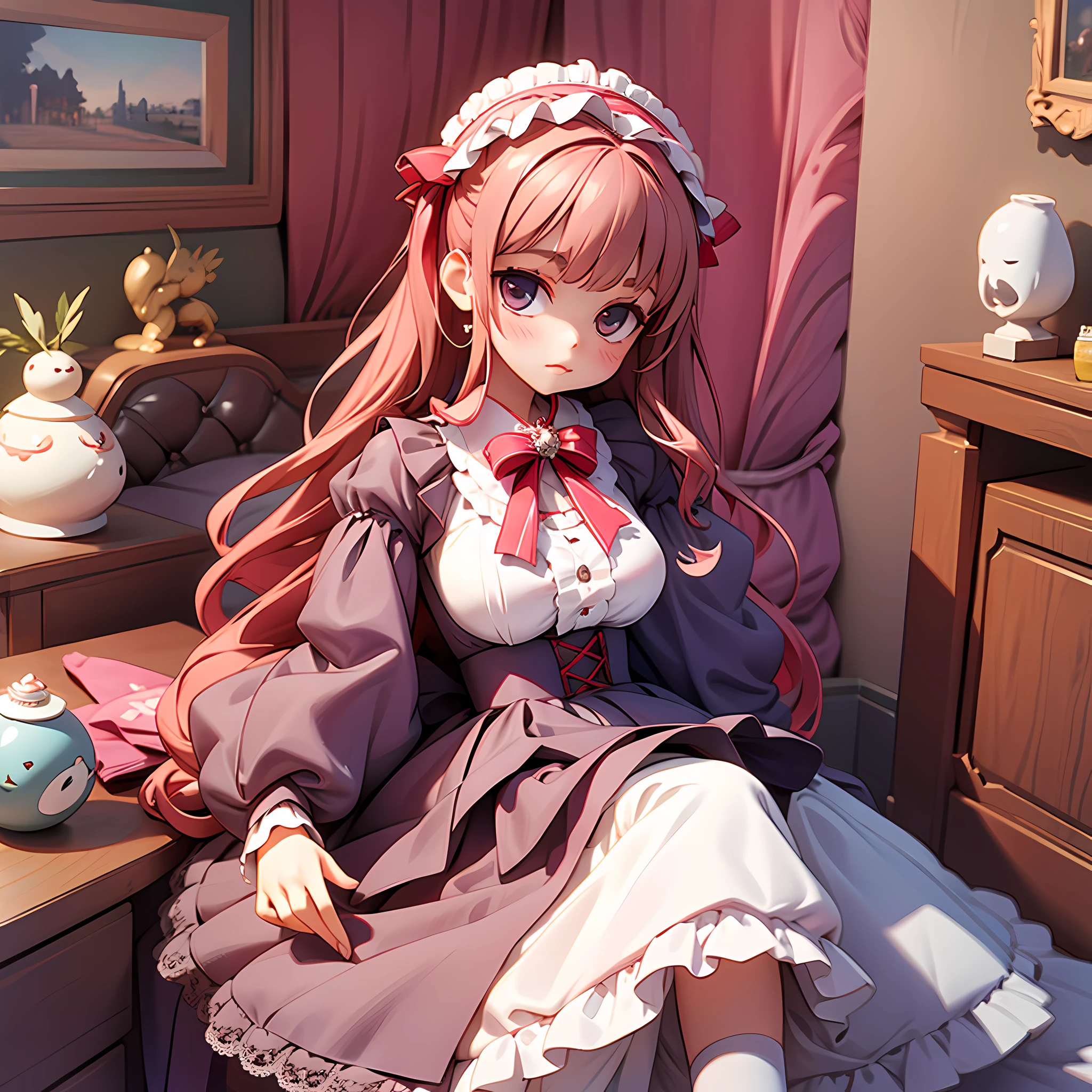 Sweet girl dressed in Lolita in bedroom