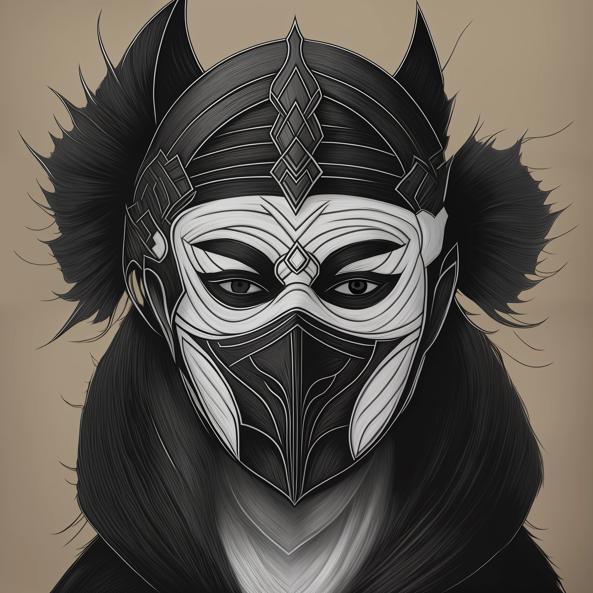 Model of black cloth mask with white lines in the eyes and mouth