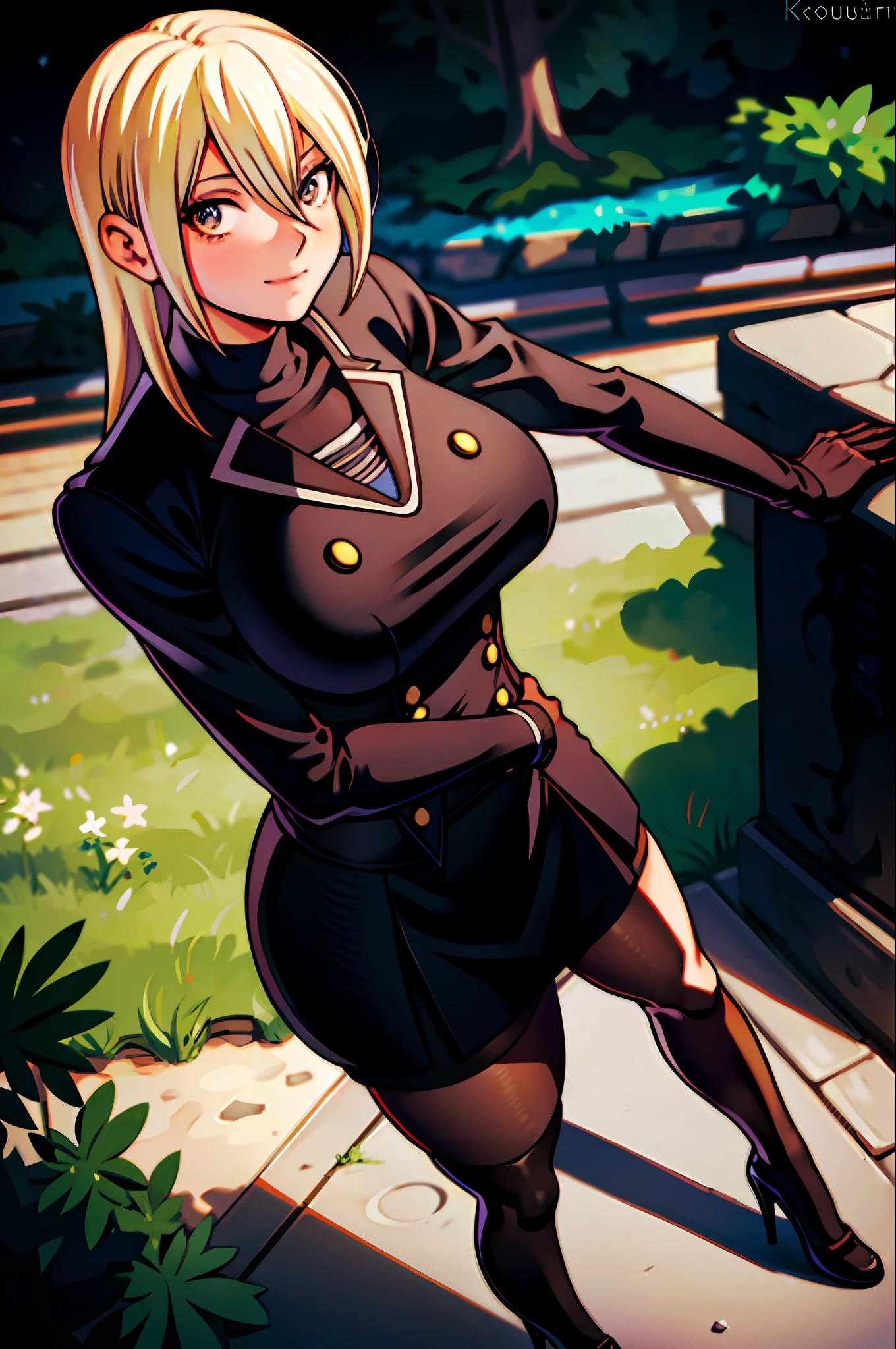 masterpiece, best quality, 1girl, young girl, brown eyes, long blonde hair, happy smile, shiny skin, (nice leg line: 1.3), thick thighs, thin waist, huge breasts
BREAK
school uniform, tie, ((pencil skirt), pantyhose, high heels
BREAK
park, crowd look surprised, depth of field, looking at the viewer, standing, side, upper body, legsupsexms, konosuba