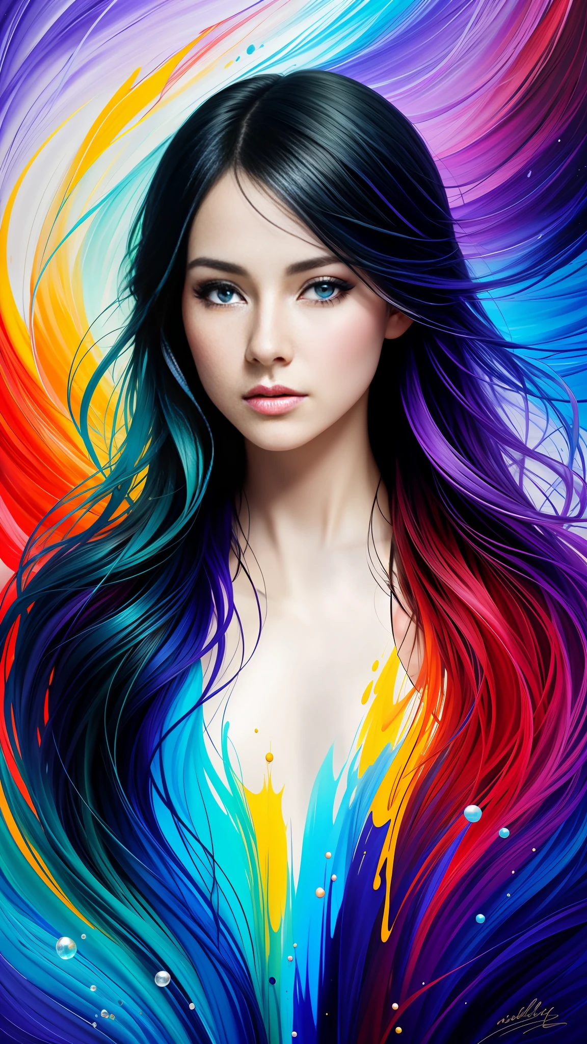 Colorful beautiful girl: a giru 28-years old, messy hair, oil painting, nice perfect face with soft skinice perfect face, blue yellow colors, light purple and violet additions, light red additions, intricate detail, splash screen, 8k resolution, masterpiece, cute face,artstation digital painting smooth veryBlack ink flow: 8k resolution photorealistic masterpiece: intricately detailed fluid gouache painting: by Jean Baptiste Mongue: calligraphy: acrylic: watercolor art, professional photography, natural lighting, volumetric lighting maximalist photoillustration: by marton bobzert:, complex, elegant, expansive, fantastical, wavy hair, vibrant, Best quality details, realistic, High definition, High quality texture, epic lighting, Cinematic film still, 8k, soft lighting, anime style, masterful playing card border, random Colorful art, oil painting, blue yellow colors, light purple and violet additions, light red additions, intricate detail, splash screen, 8k resolution, masterpiece, artstation digital painting smooth veryBlack ink flow: 8k resolution photorealistic masterpiece: intricately detailed fluid gouache painting: by Jean Baptiste Mongue: calligraphy: acrylic: watercolor art, professional photography, natural lighting, volumetric lighting maximalist photoillustration: by marton bobzert:, complex, elegant, expansive, fantastical, vibrant