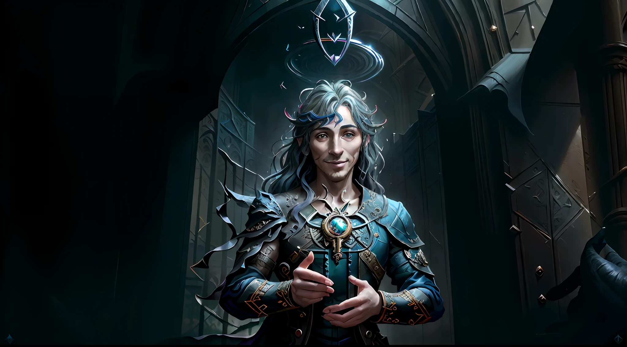 ((masterpiece, best quality, high quality)), 1boy, ((digital painting)), ((Gatekeeper of prompts)), (Gatekeeper, Key, Portal), Fantasy, Fine Art, Digital Art, (magic, mystery, ethereal), unique style, high texture, Intricate details, vivid colors, ((JRR Tolkien, Salvador Dali, Brian Froud)), absurdres, (Dynamic Pose, Vigilant Stance), Fantasy Art, Magic, Protector, Surreal, symbolic, (evil smile),